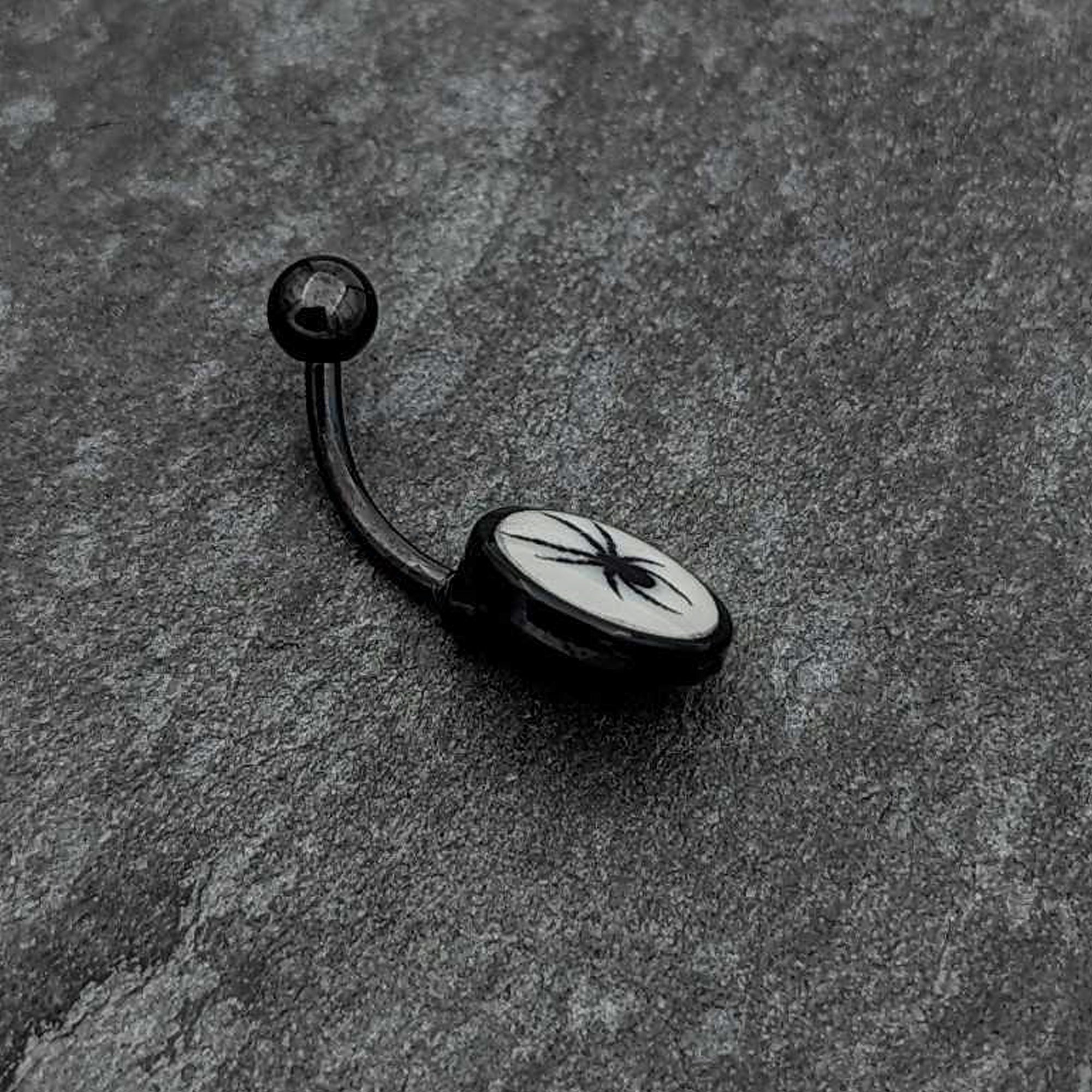 Black Glow in the Dark Black Widow Spider Belly Ring by Onyx O