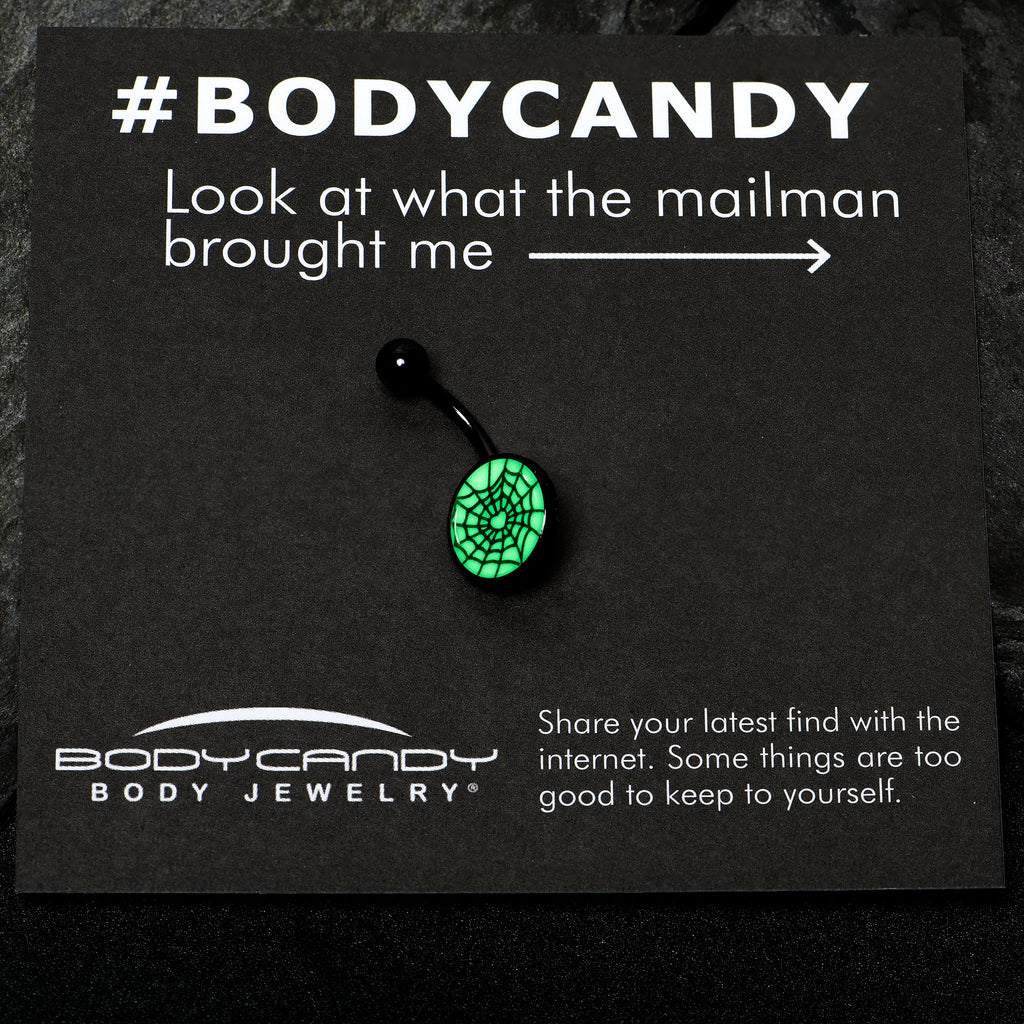 Black Glow in the Dark Heart Spider Web Belly Ring by Onyx O