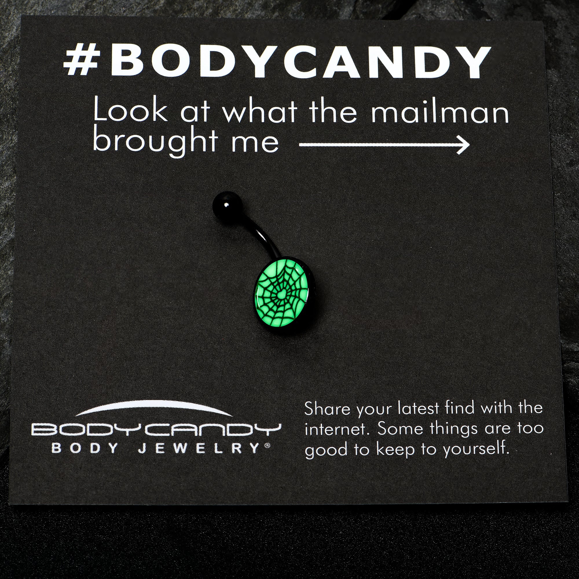 Black Glow in the Dark Heart Spider Web Belly Ring by Onyx O
