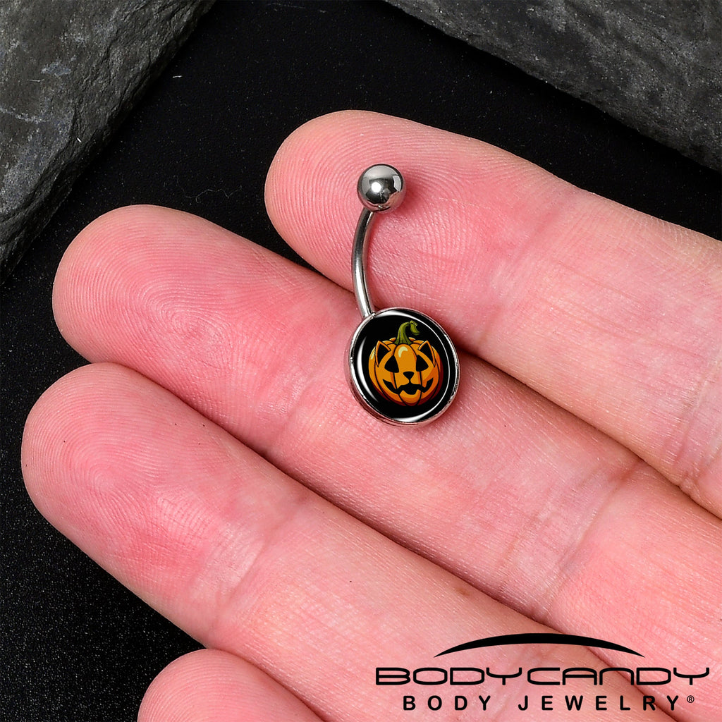 Orange Pumpkin Cat Jack-O-Lantern Belly Ring by Onyx O