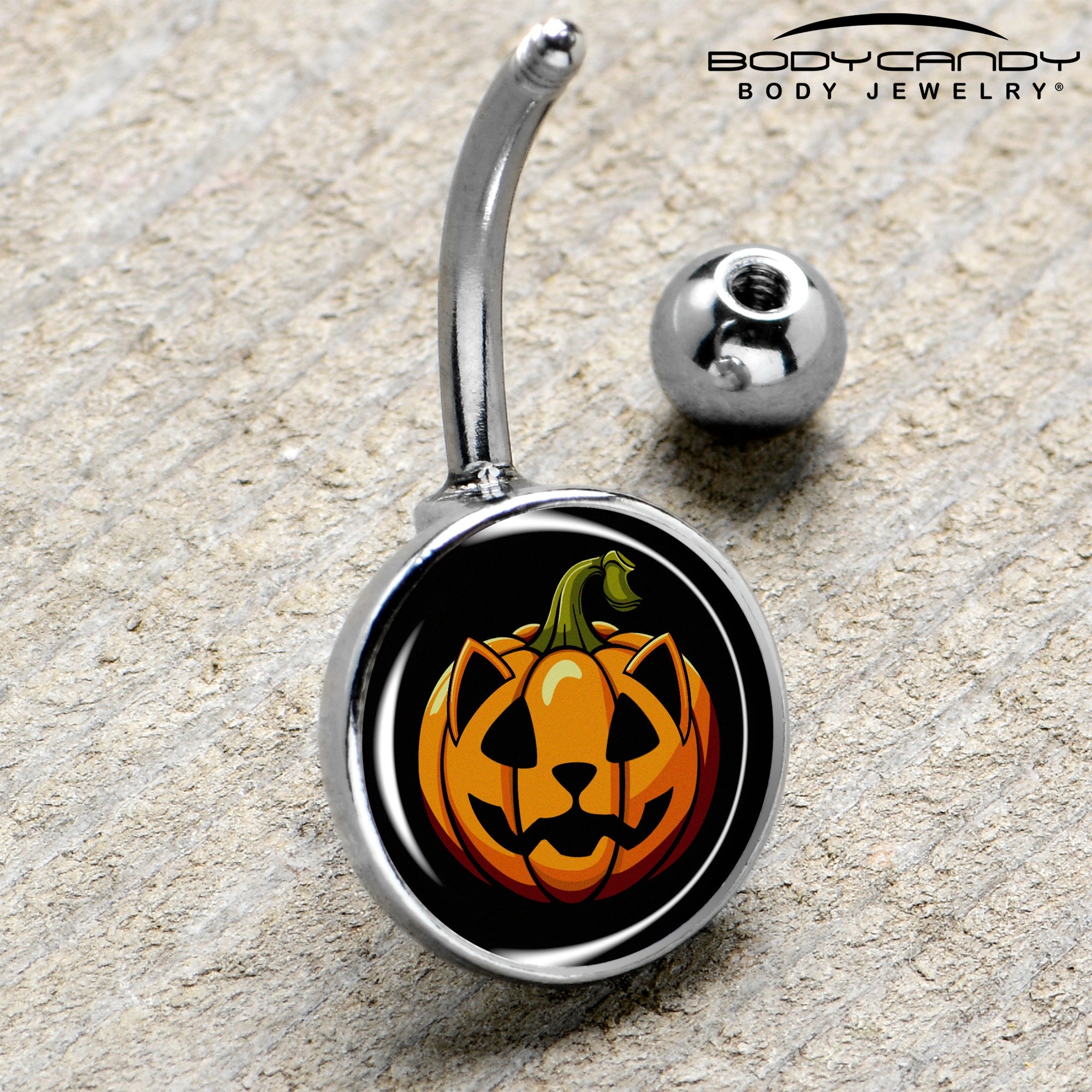 Orange Pumpkin Cat Jack-O-Lantern Belly Ring by Onyx O