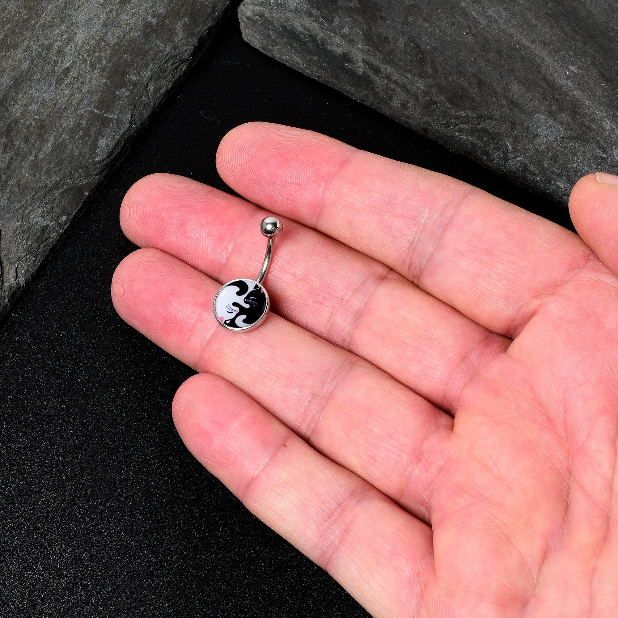 Cute Kitty Cat Yin Yang Belly Ring by Onyx O