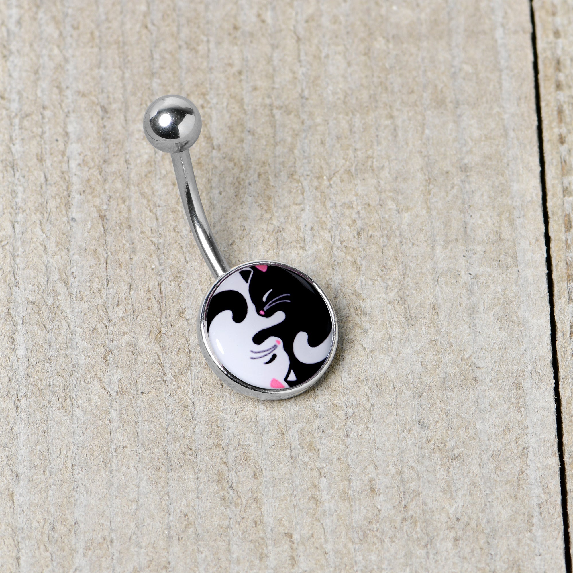 Cute Kitty Cat Yin Yang Belly Ring by Onyx O
