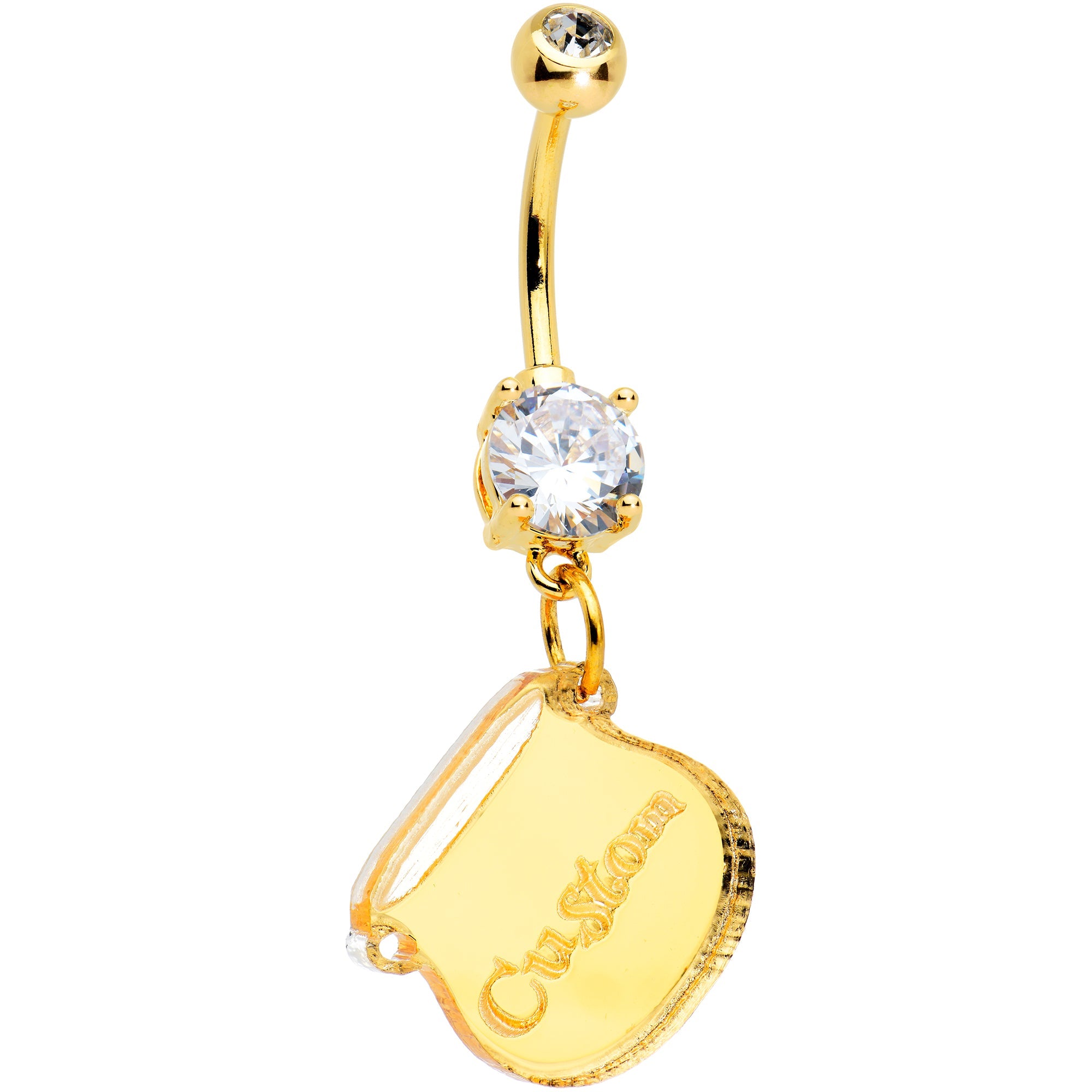 Custom Clear Gem Gold Tone Pot of Gold St Patricks Dangle Belly Ring