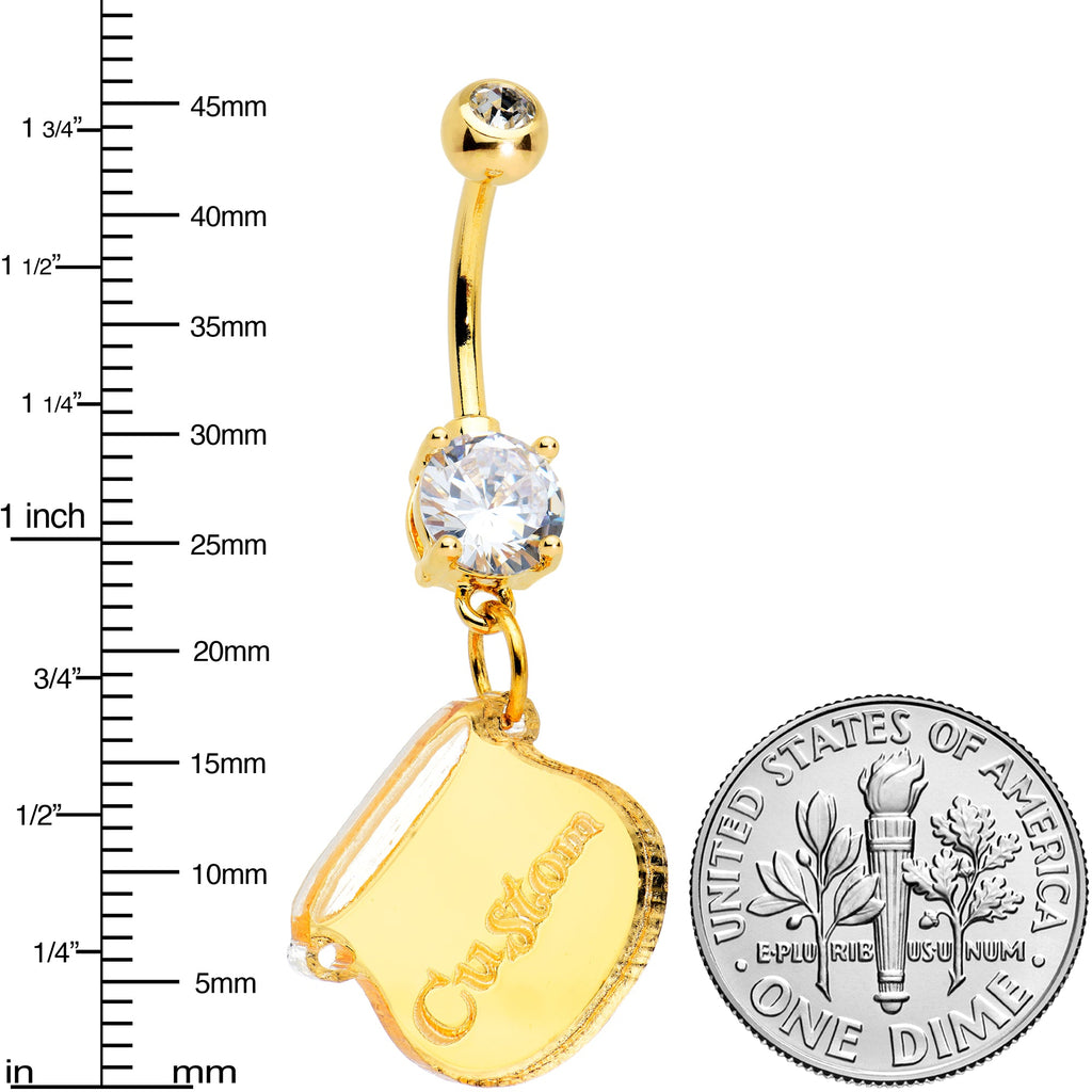 Custom Clear Gem Gold Tone Pot of Gold St Patricks Dangle Belly Ring
