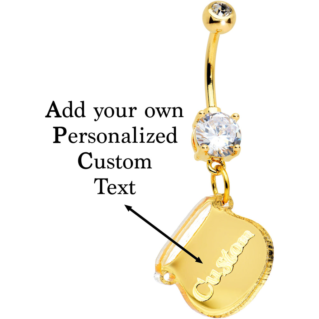 Custom Clear Gem Gold Tone Pot of Gold St Patricks Dangle Belly Ring