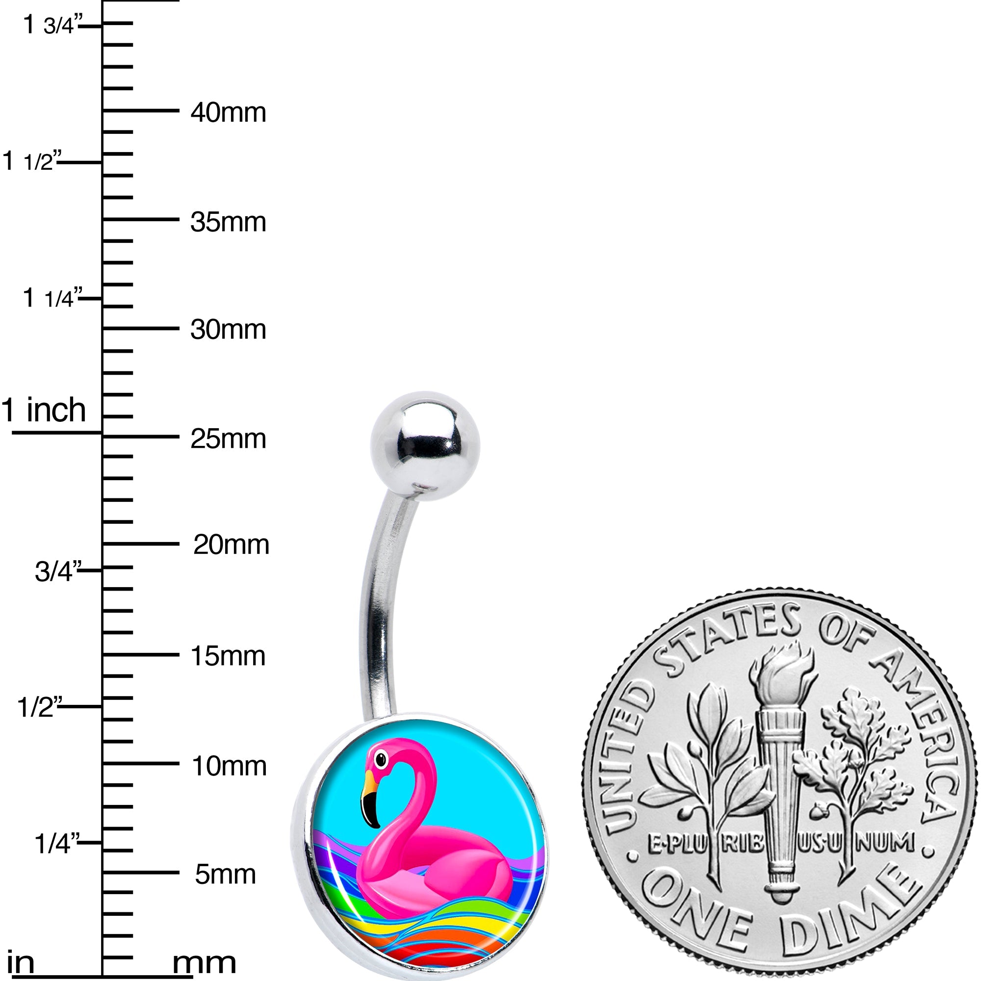 Rainbow Sea Floating Flamingo Belly Ring by Onyx O