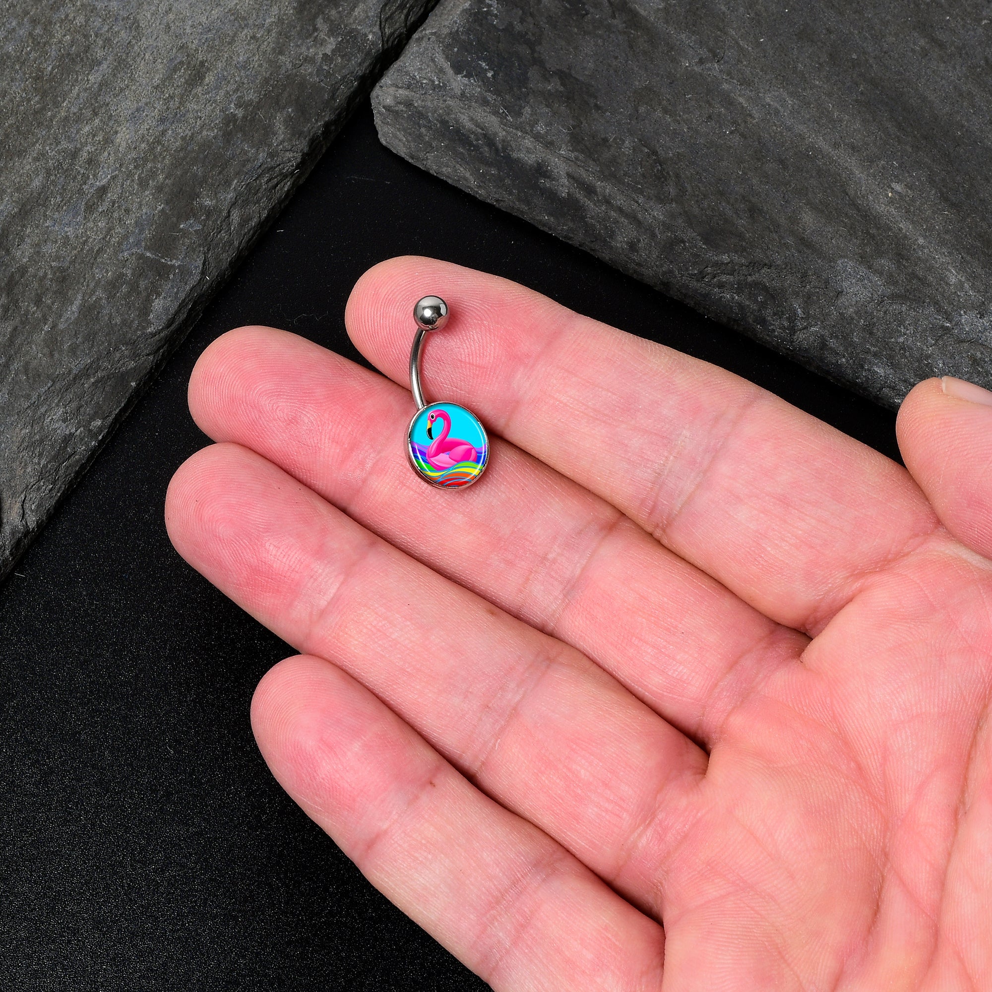 Rainbow Sea Floating Flamingo Belly Ring by Onyx O