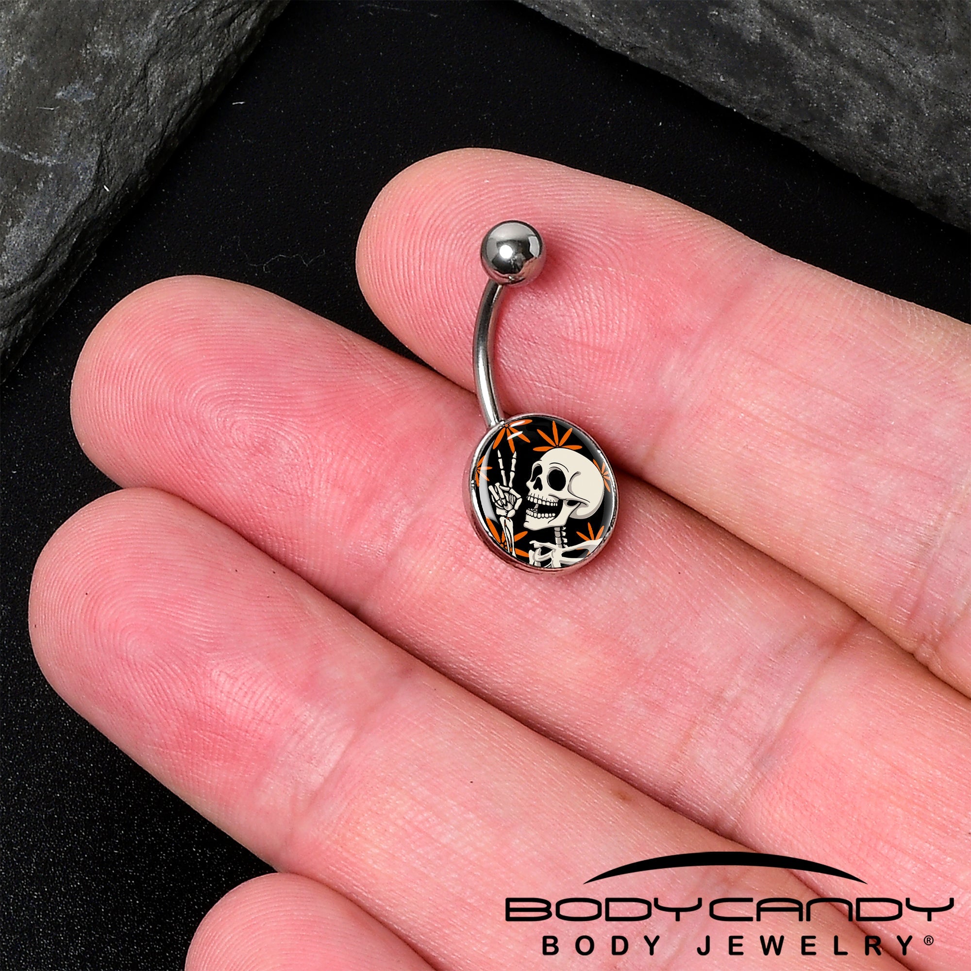 Peace Sign Skeleton Belly Ring by Onyx O