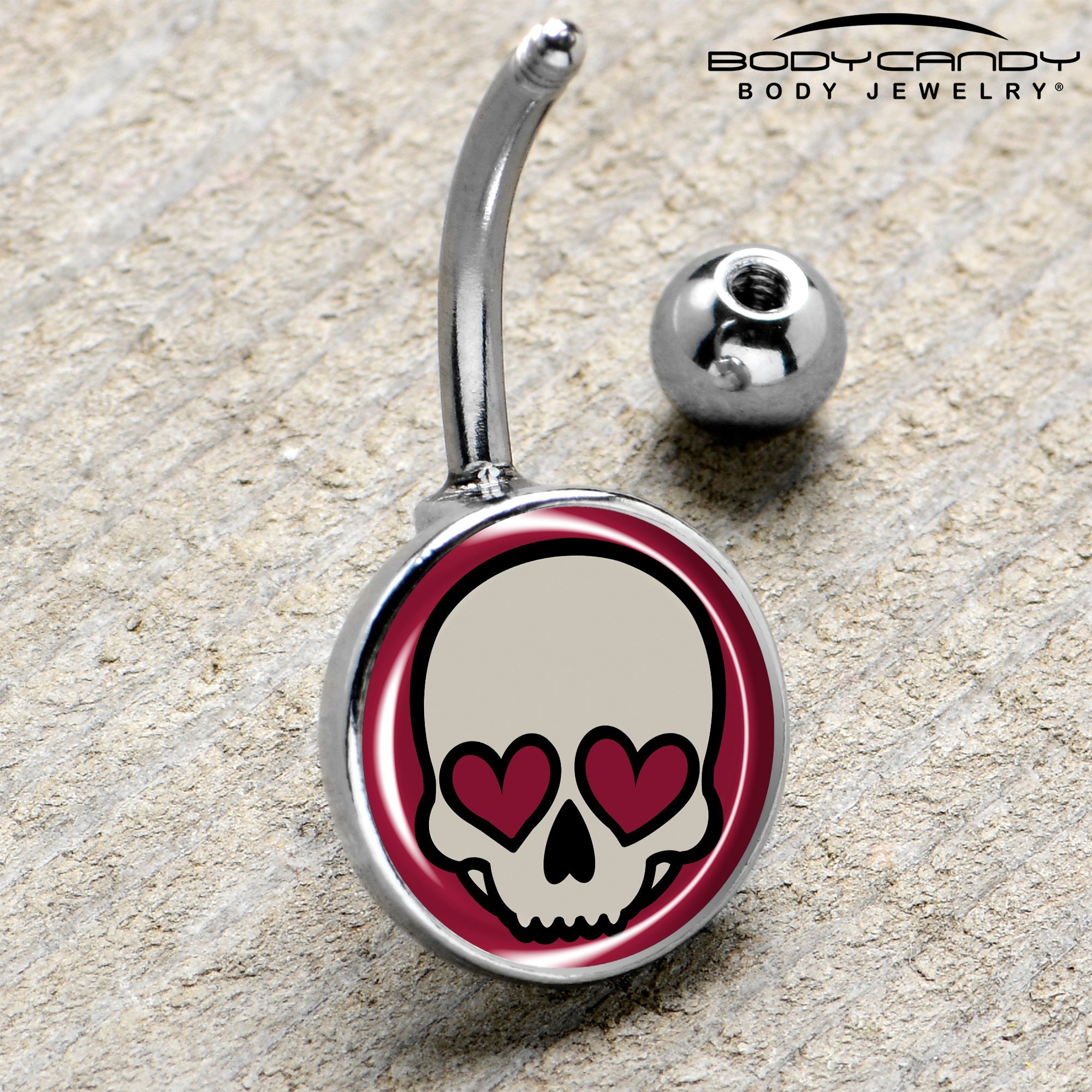 Valentine Heart Skull Belly Ring