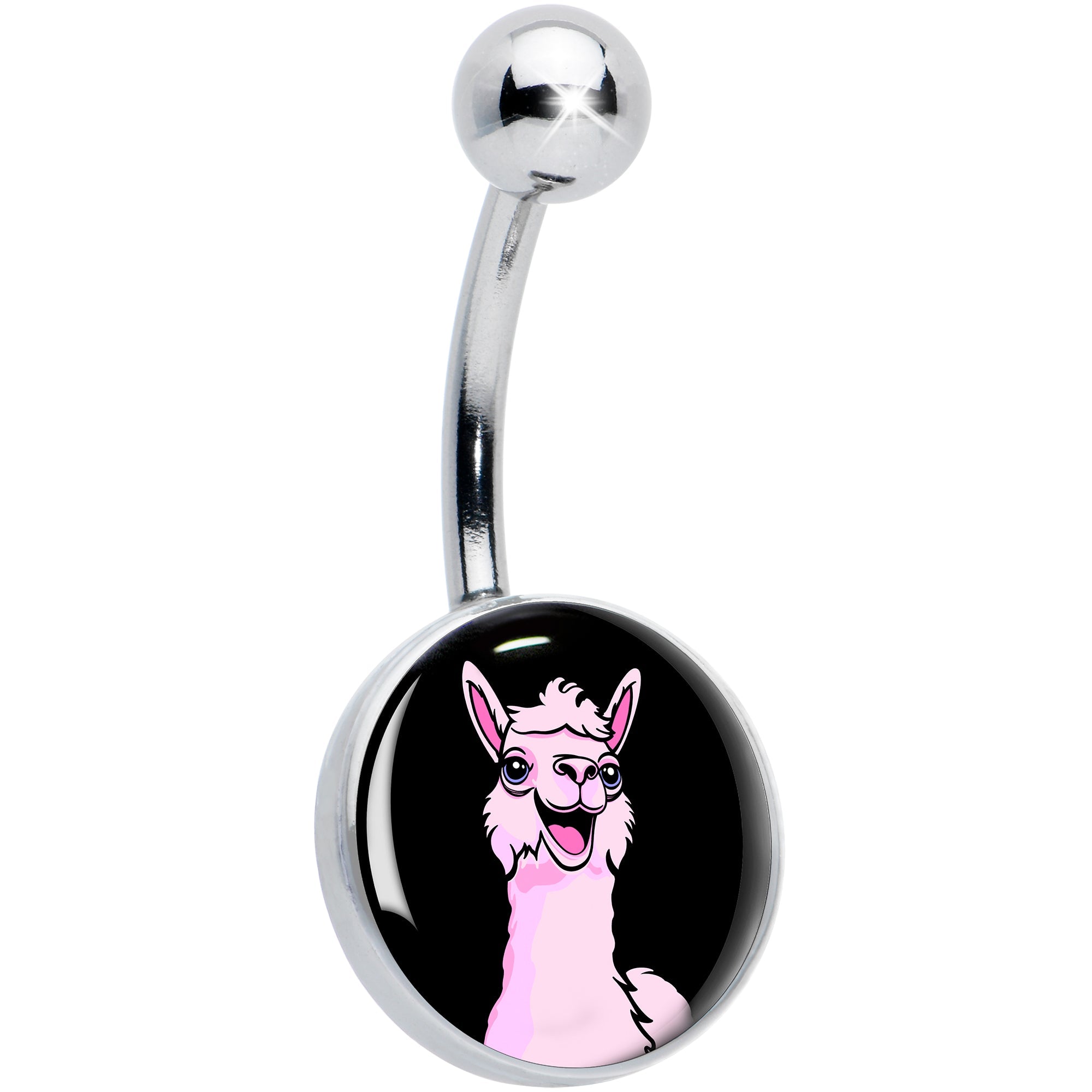 Pink Happy Llama Belly Ring by Onyx O