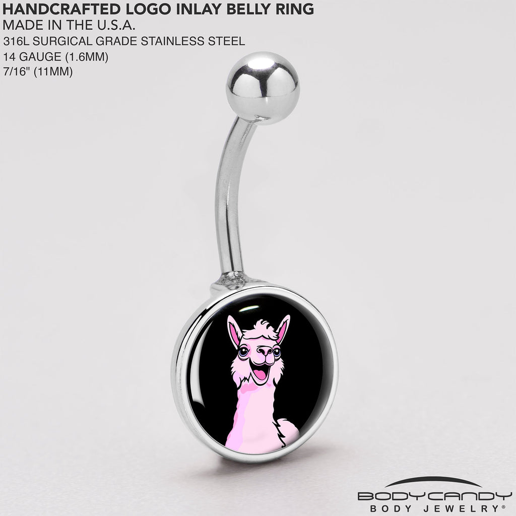 Pink Happy Llama Belly Ring by Onyx O