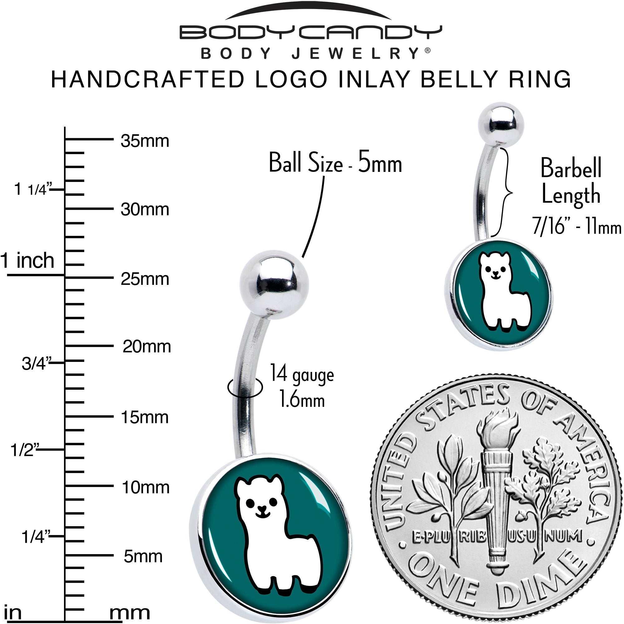 White Llama Belly Ring by Onyx O