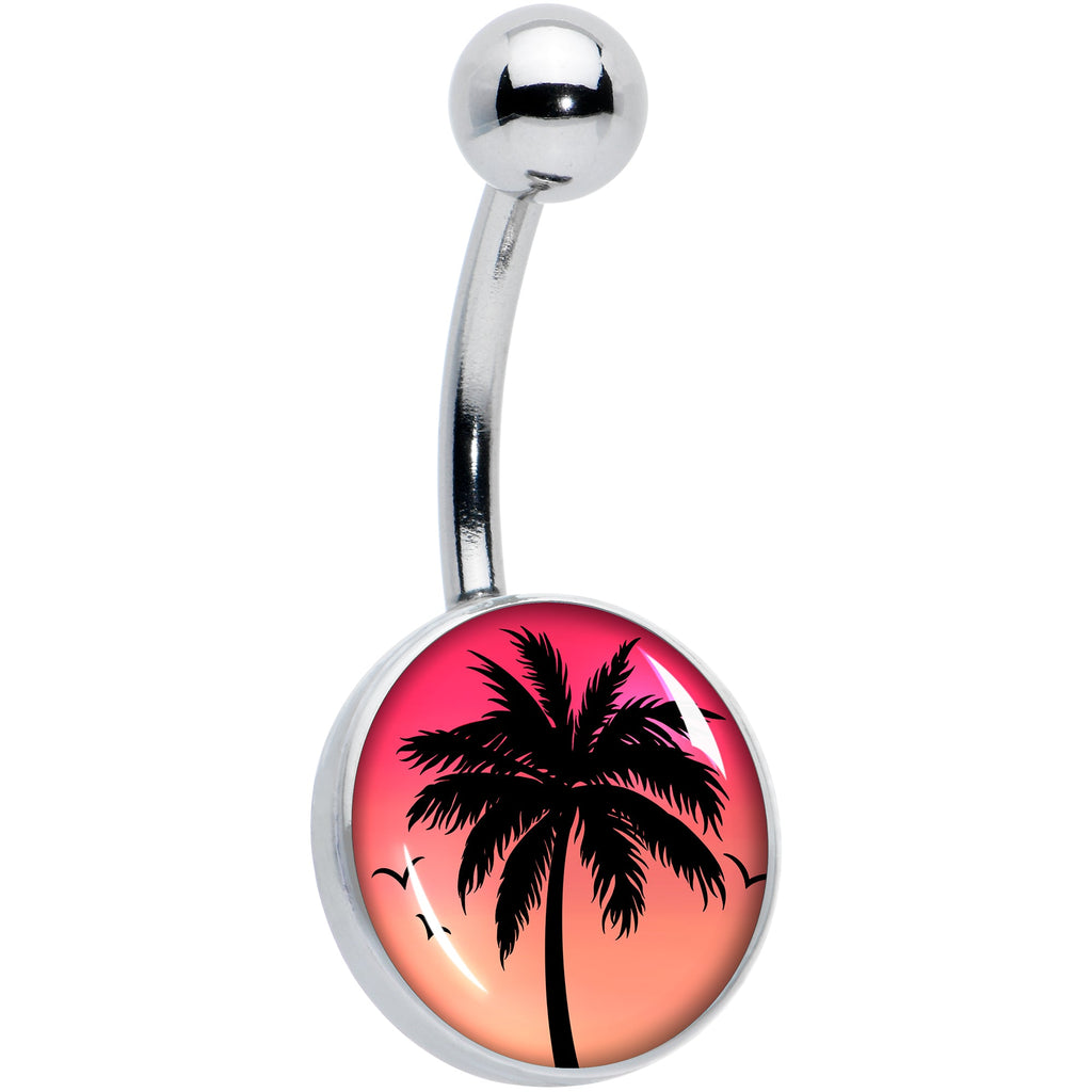 Red Sunset Palm Tree Belly Ring by Onyx O