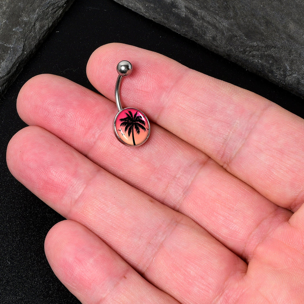Red Sunset Palm Tree Belly Ring by Onyx O