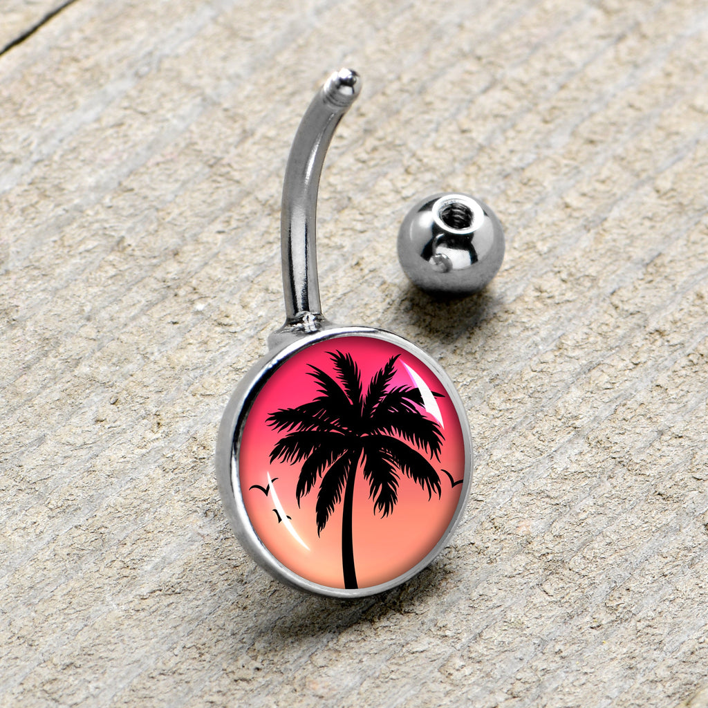 Red Sunset Palm Tree Belly Ring by Onyx O
