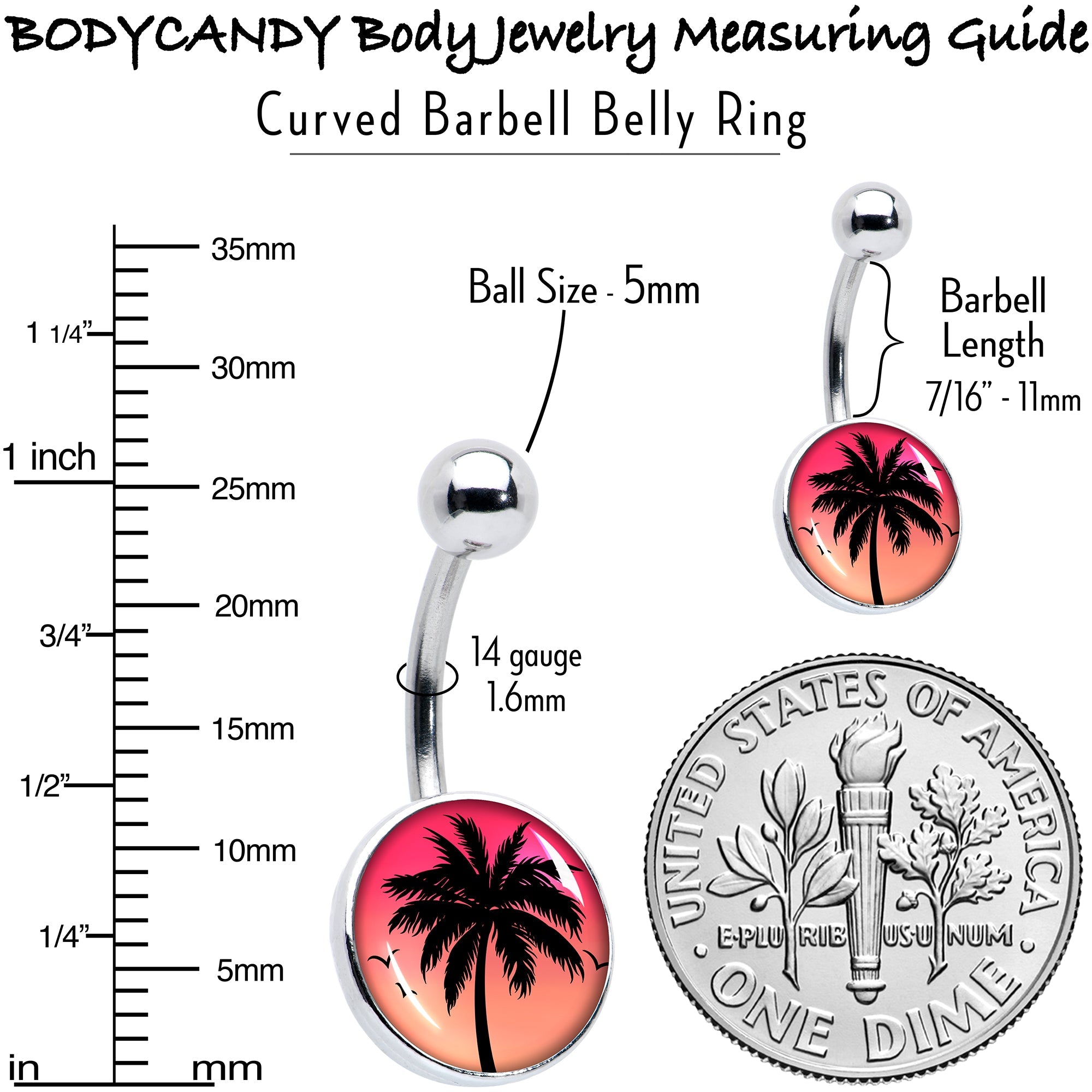 Red Sunset Palm Tree Belly Ring by Onyx O