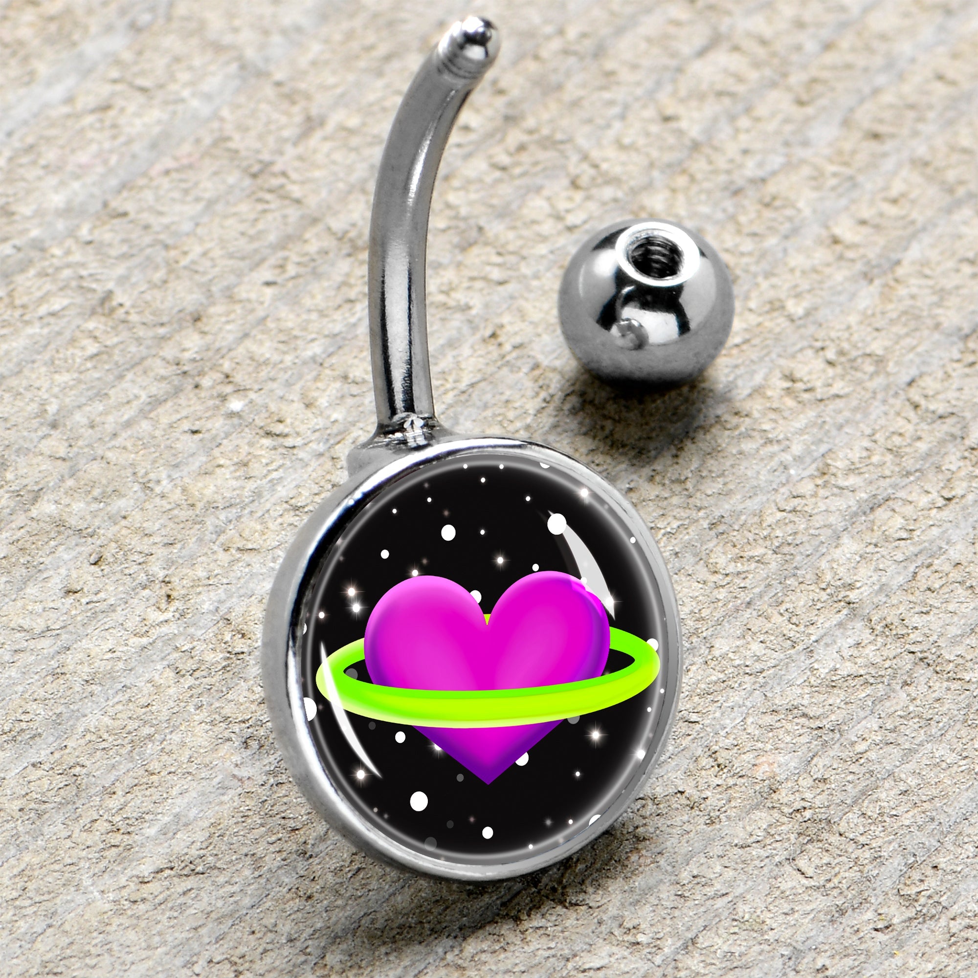 Heart Planet Belly Ring by Onyx O