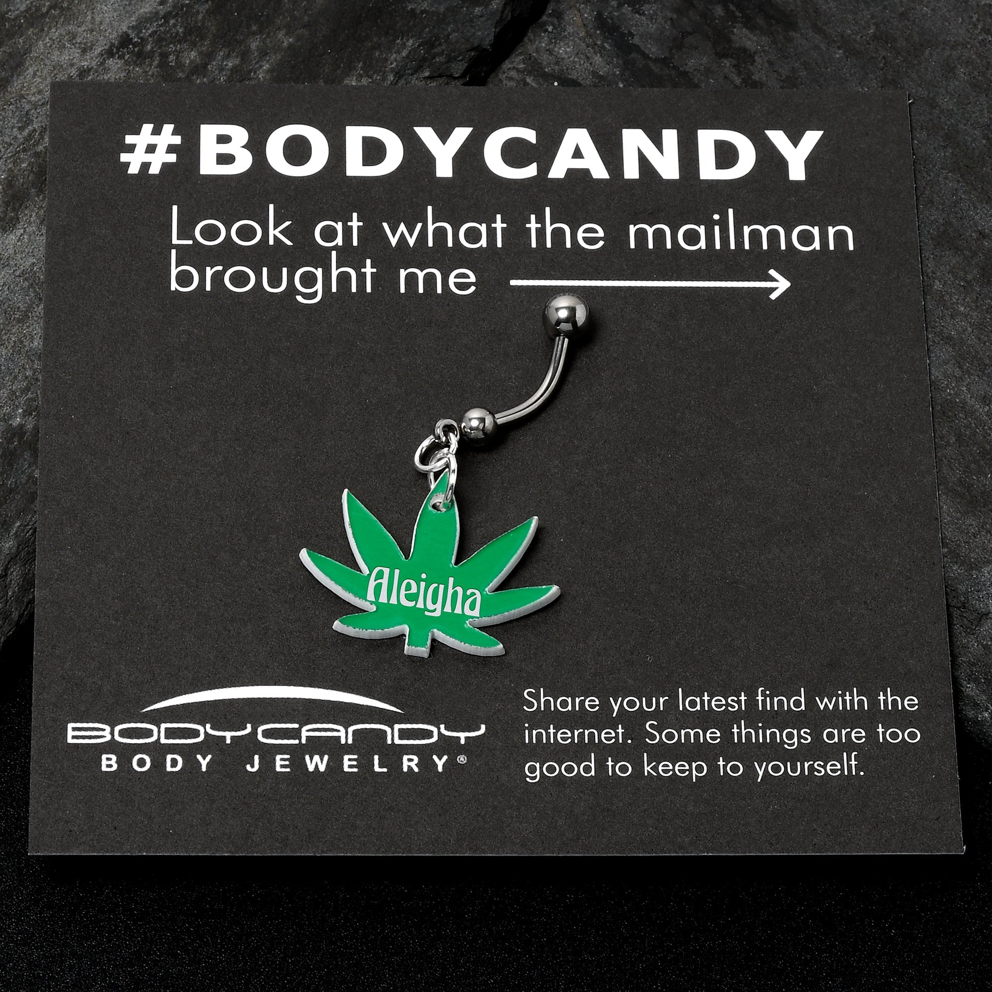 Custom Marijuana Pot Leaf Personalized Dangle Belly Ring