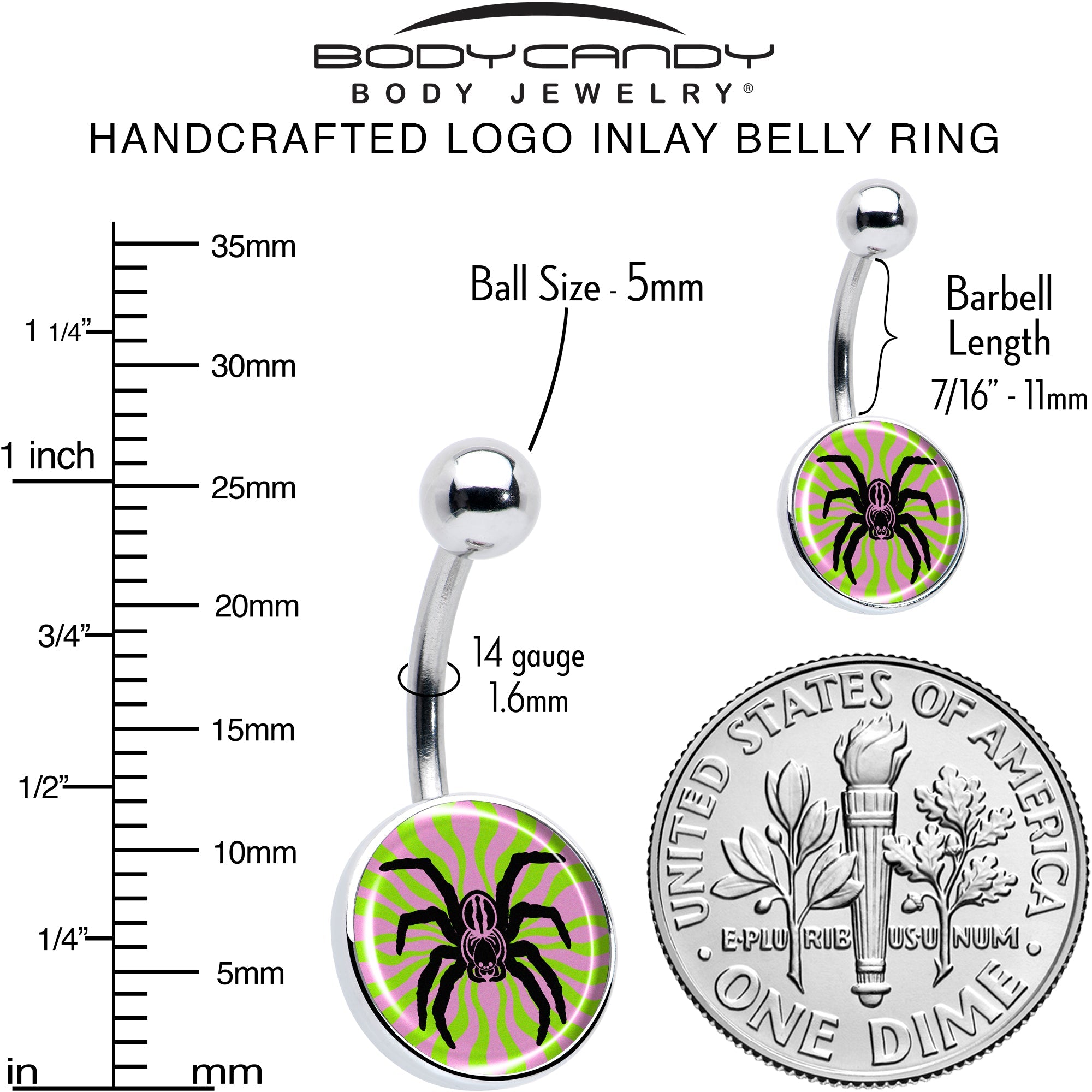 Psychedelic Spider Belly Ring by Onyx O