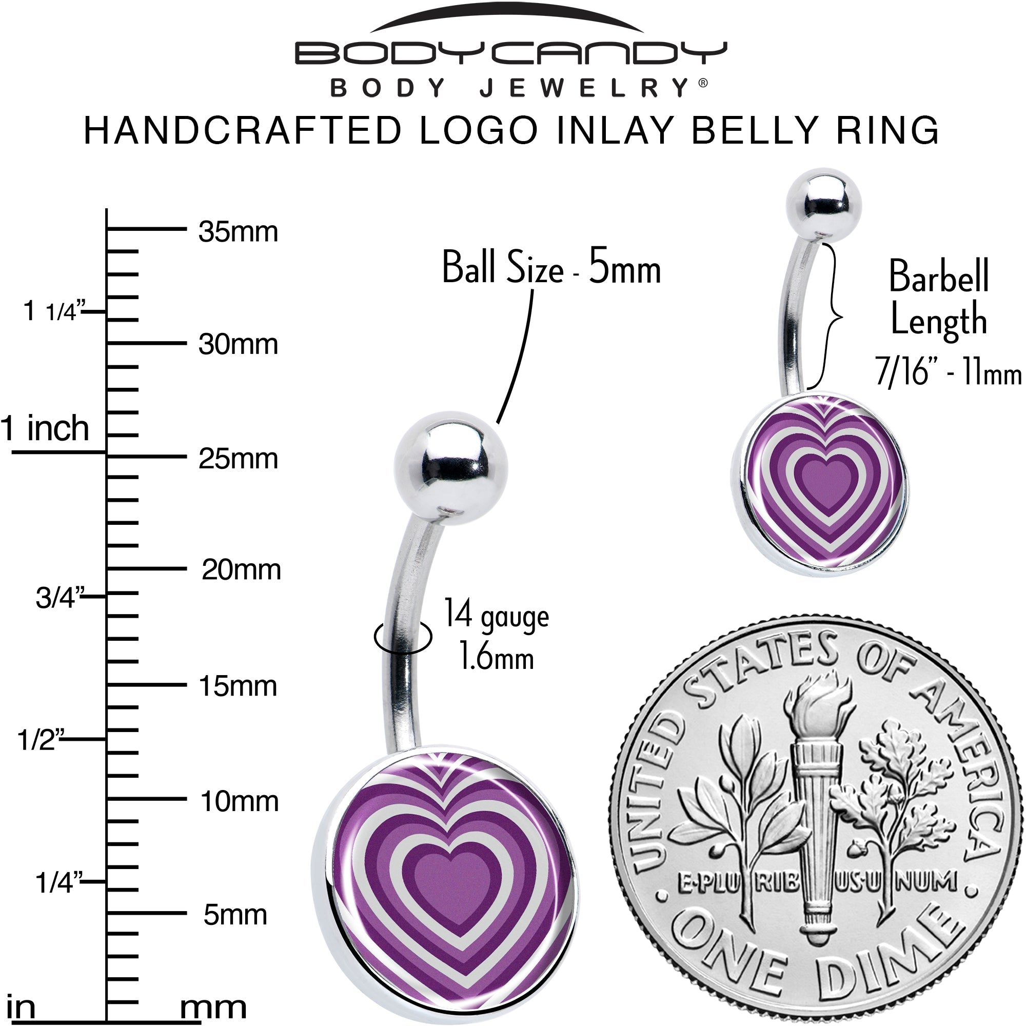 Purple Retro Heart Belly Ring by Onyx O