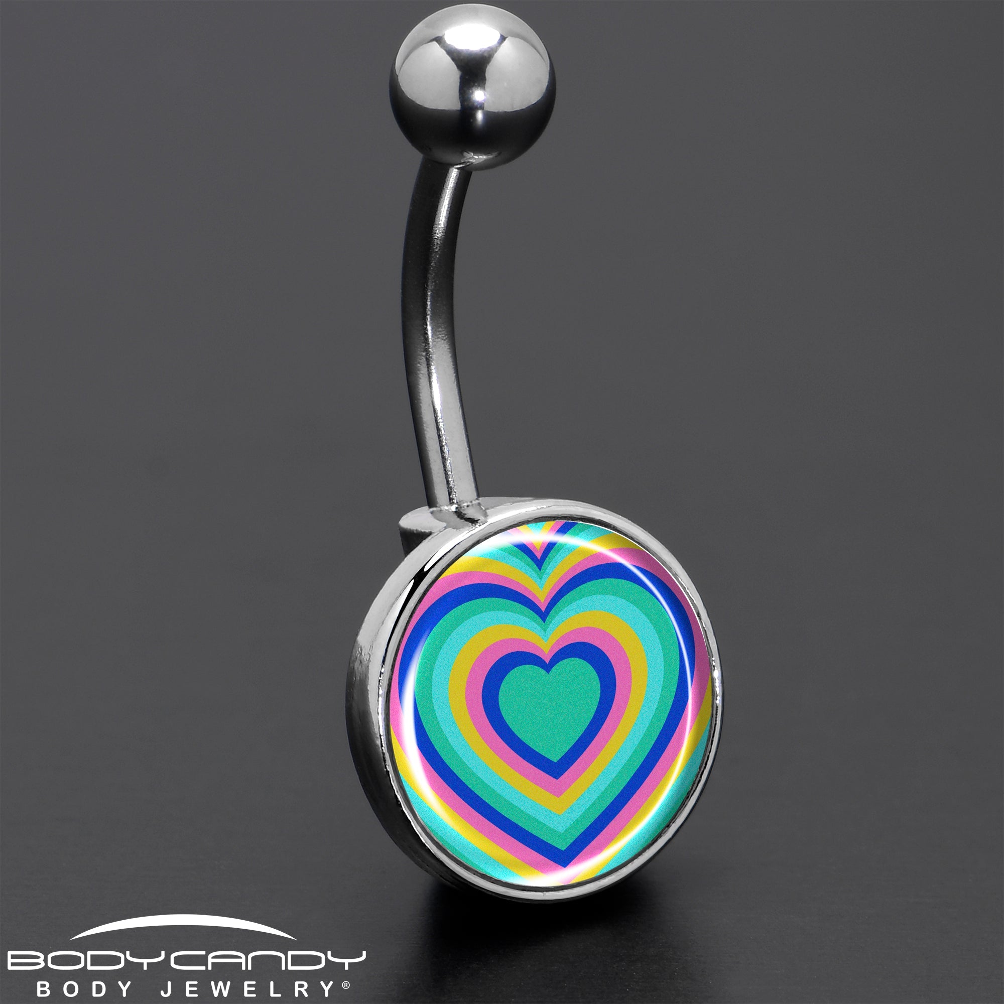 Rainbow Retro Heart Belly Ring by Onyx O