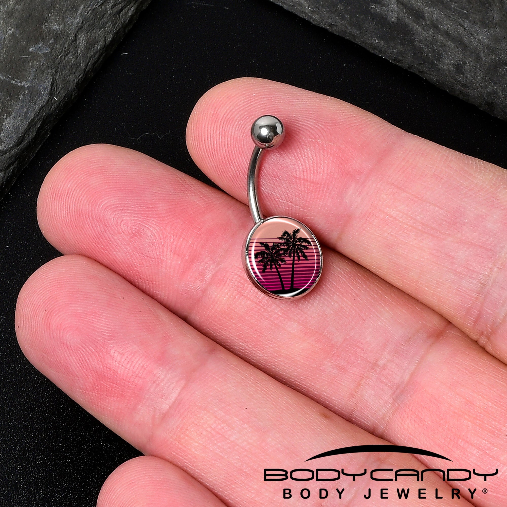 Palm Tree Retro Sunset Belly Ring by Onyx O