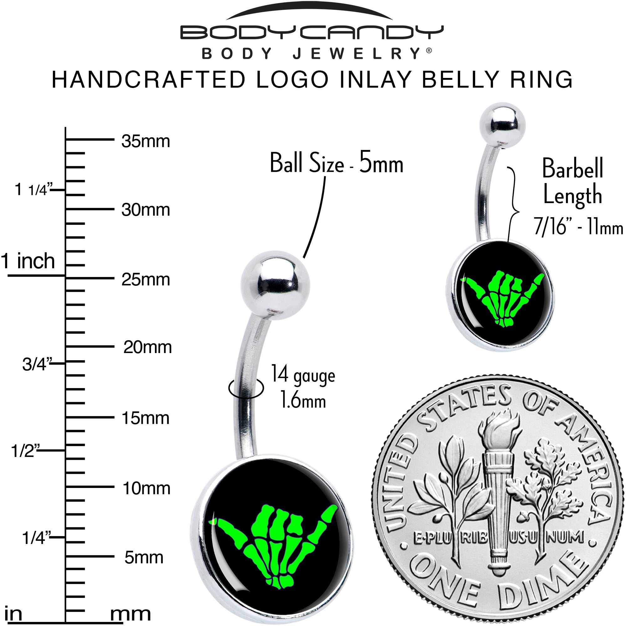 Shaka Hand Belly Ring by Onyx O