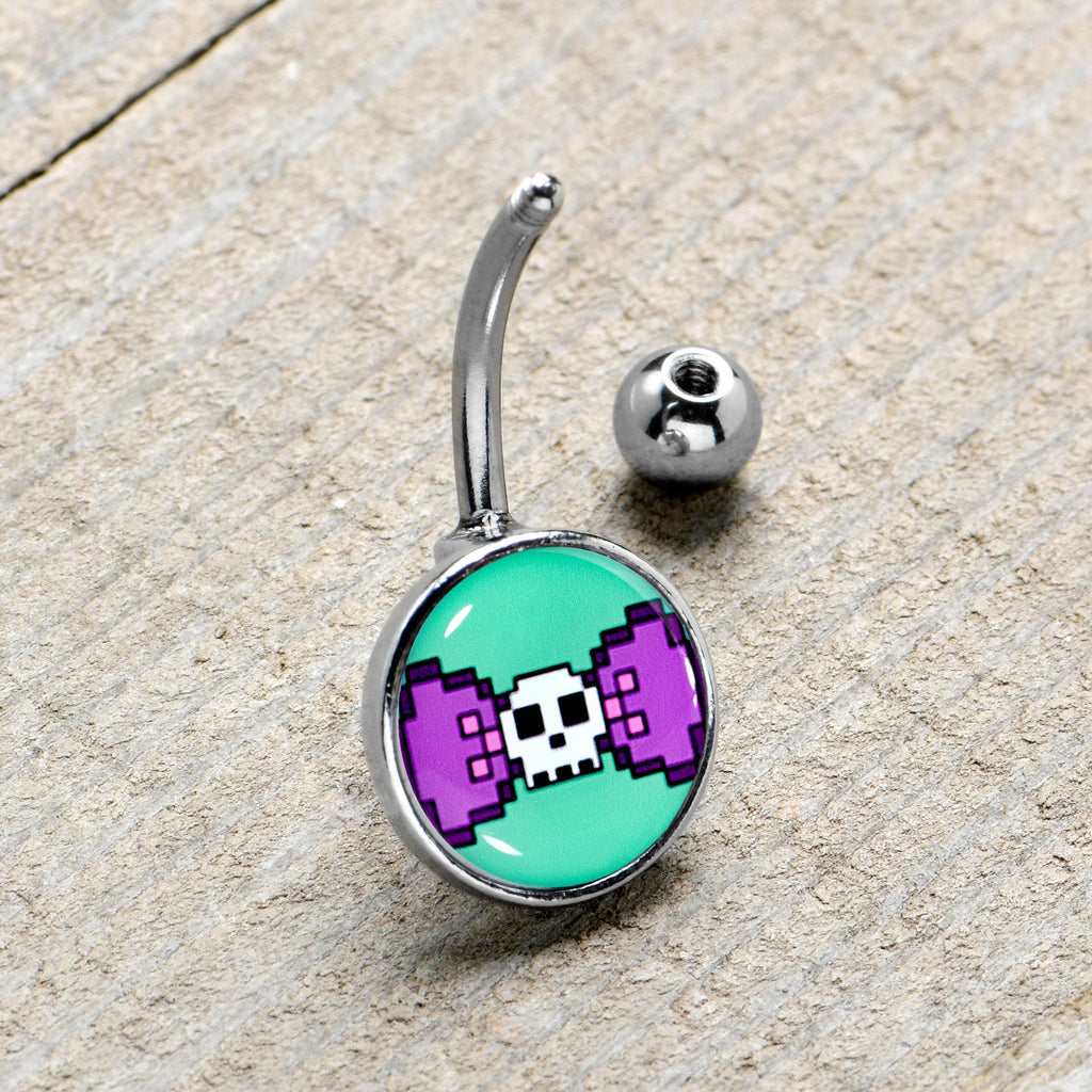 Retro Pixel Skull Belly Ring by Onyx O
