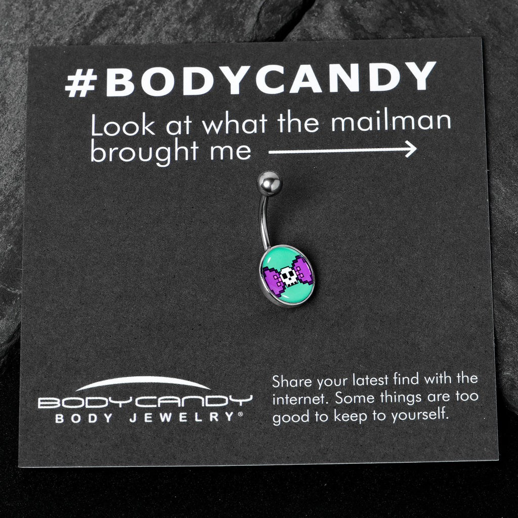 Retro Pixel Skull Belly Ring by Onyx O