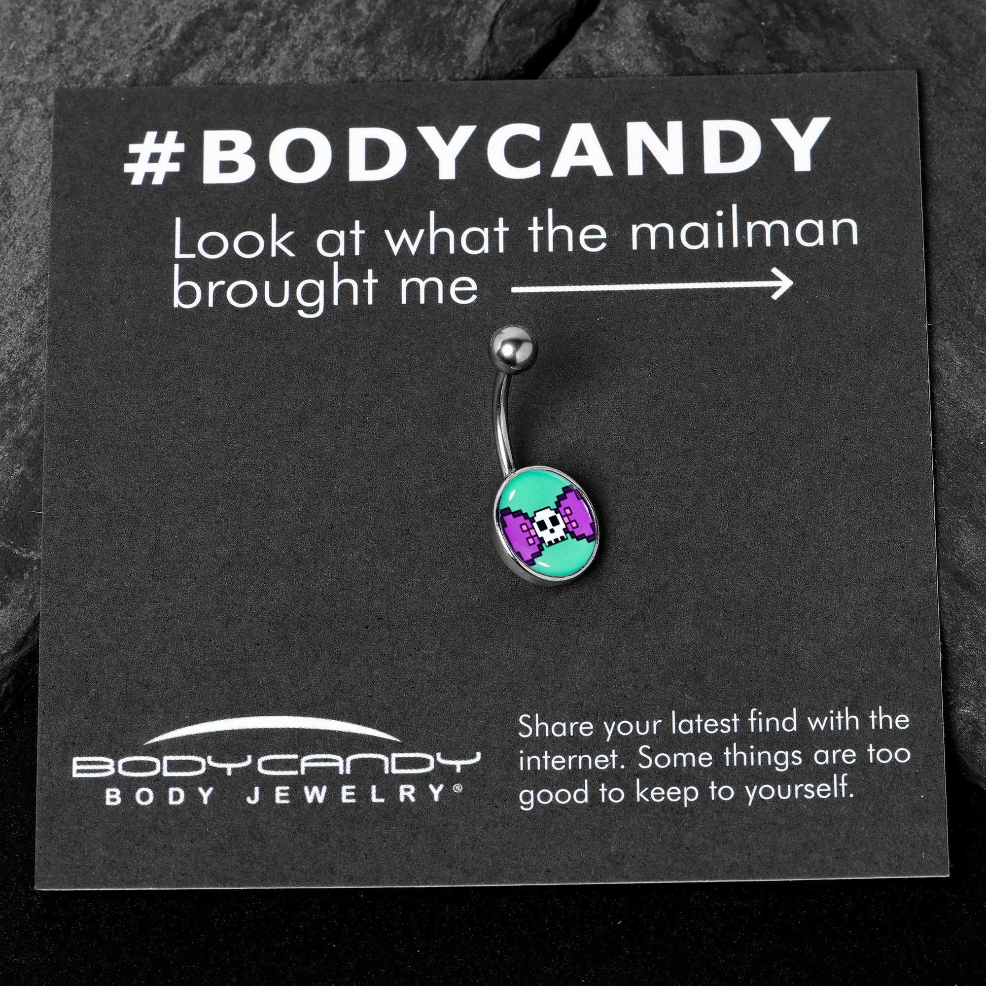 Retro Pixel Skull Belly Ring by Onyx O