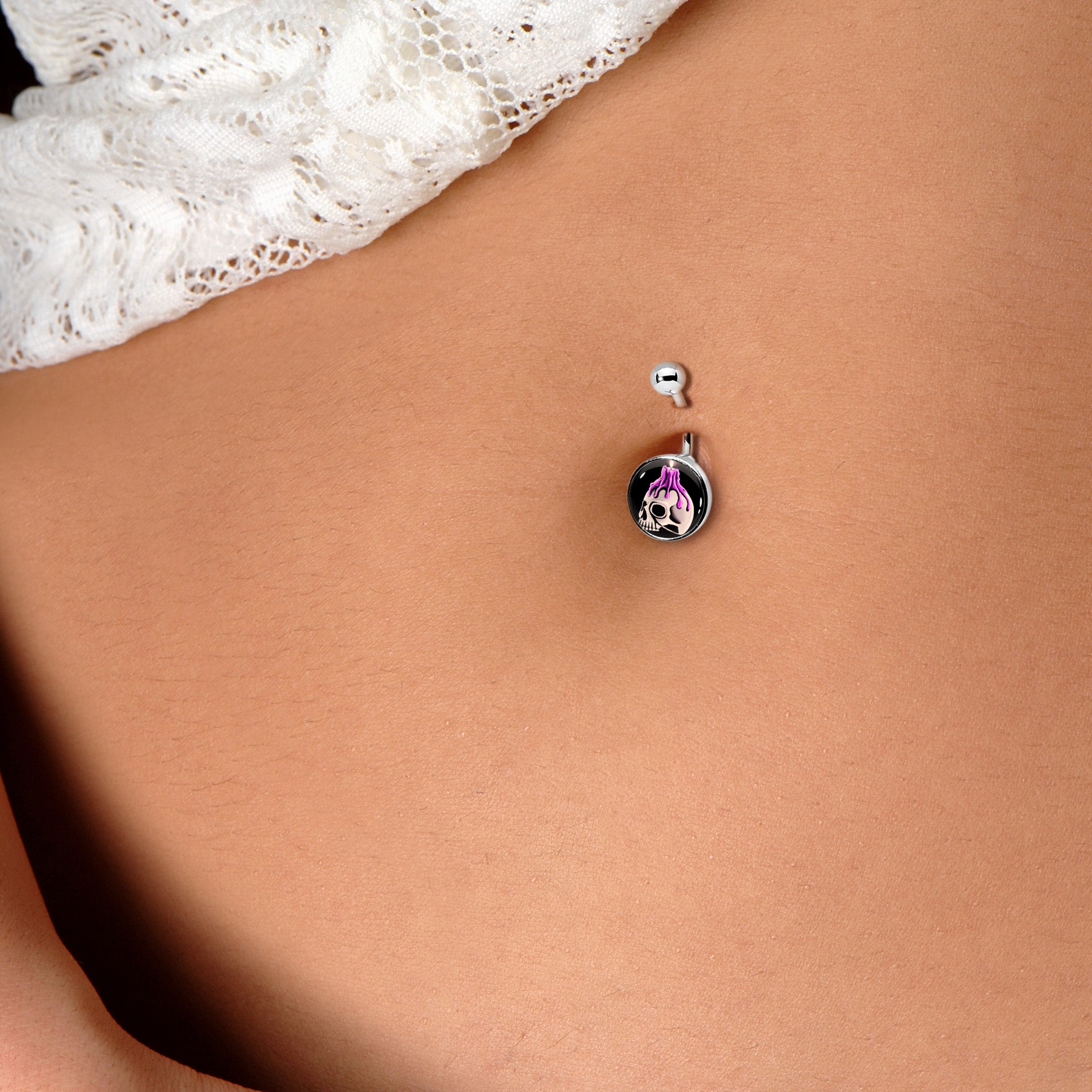 Burning Skull Candle Belly Ring by Onyx O
