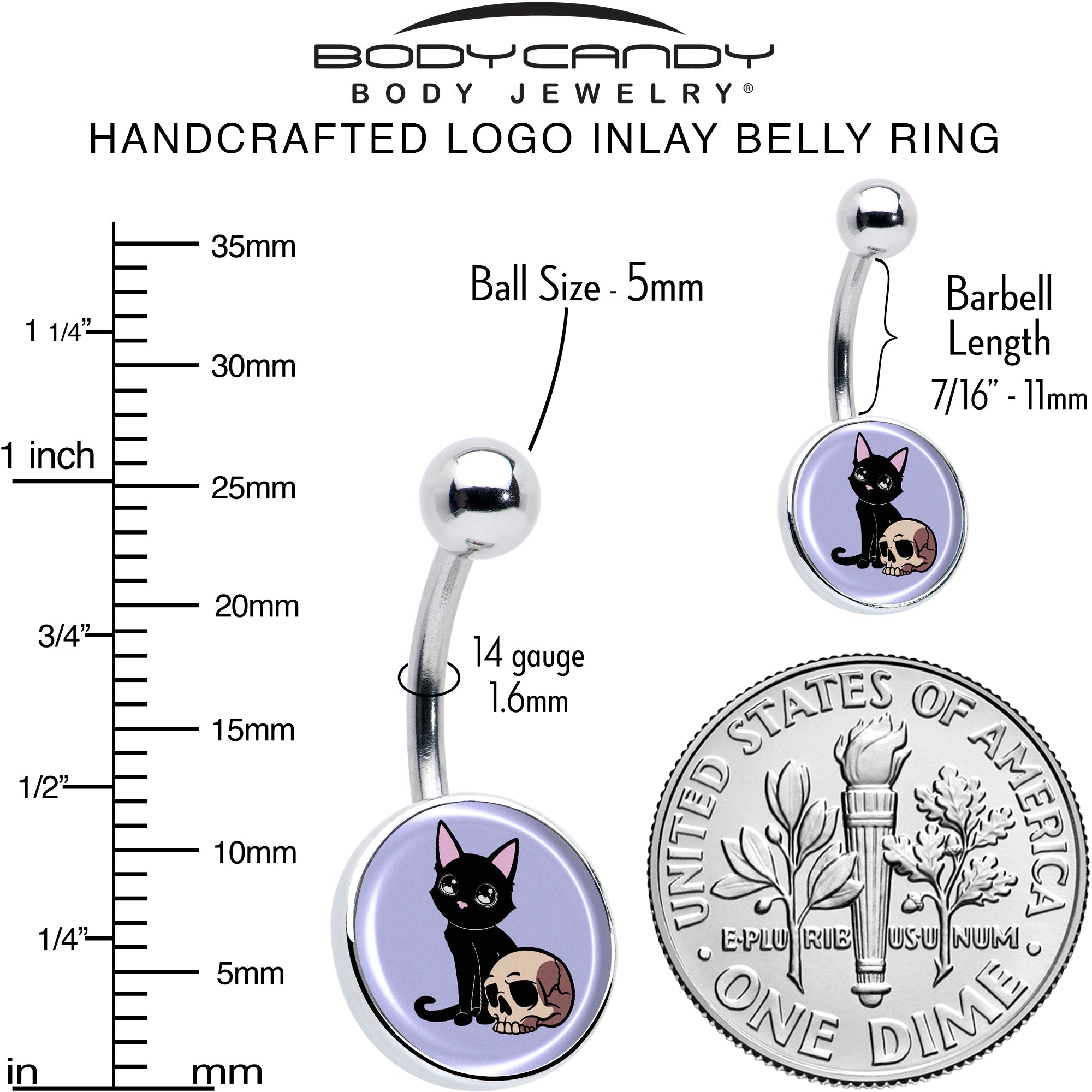 Skull Cat Belly Ring by Onyx O