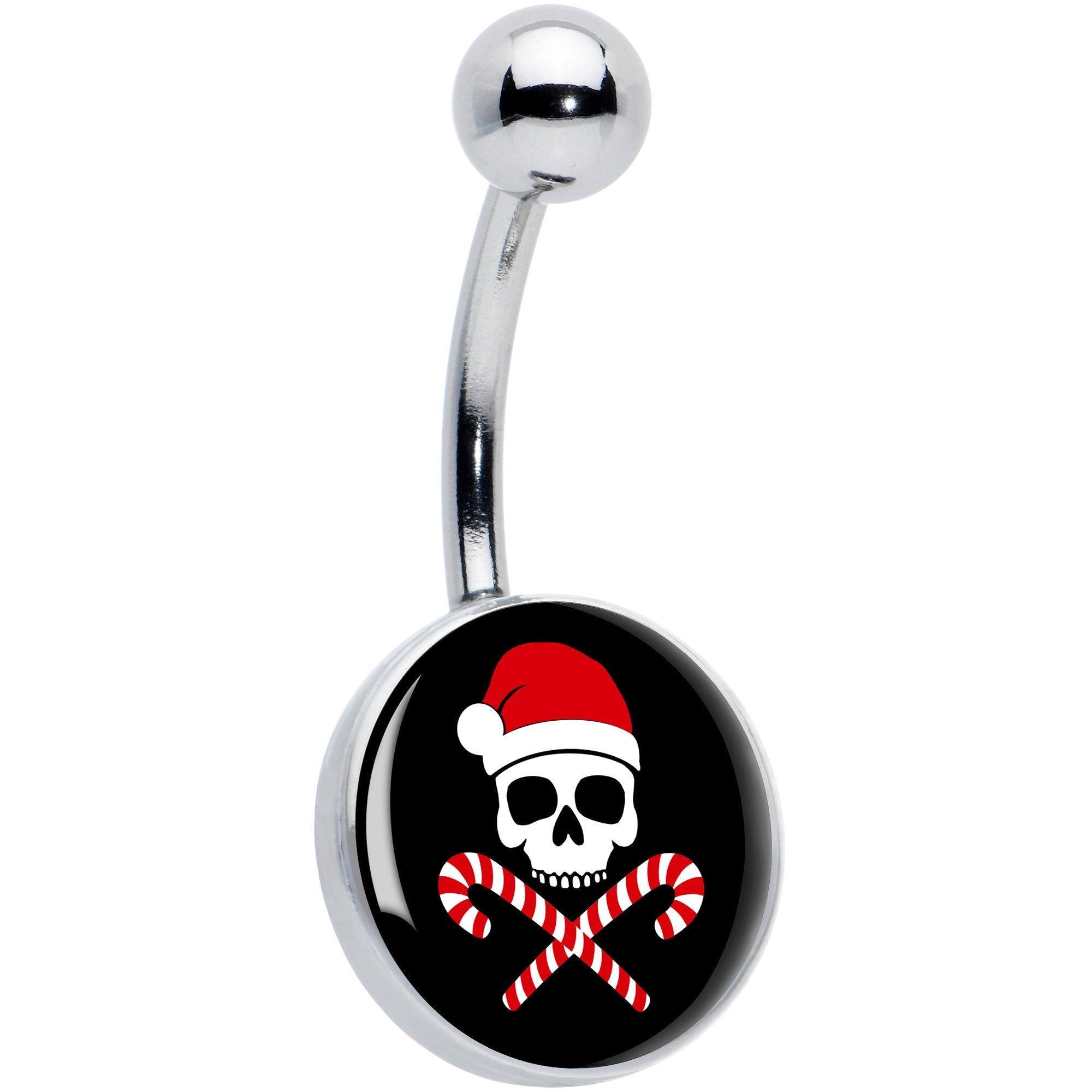Santa Pirate Candy Cane Skull Belly Ring by Onyx O