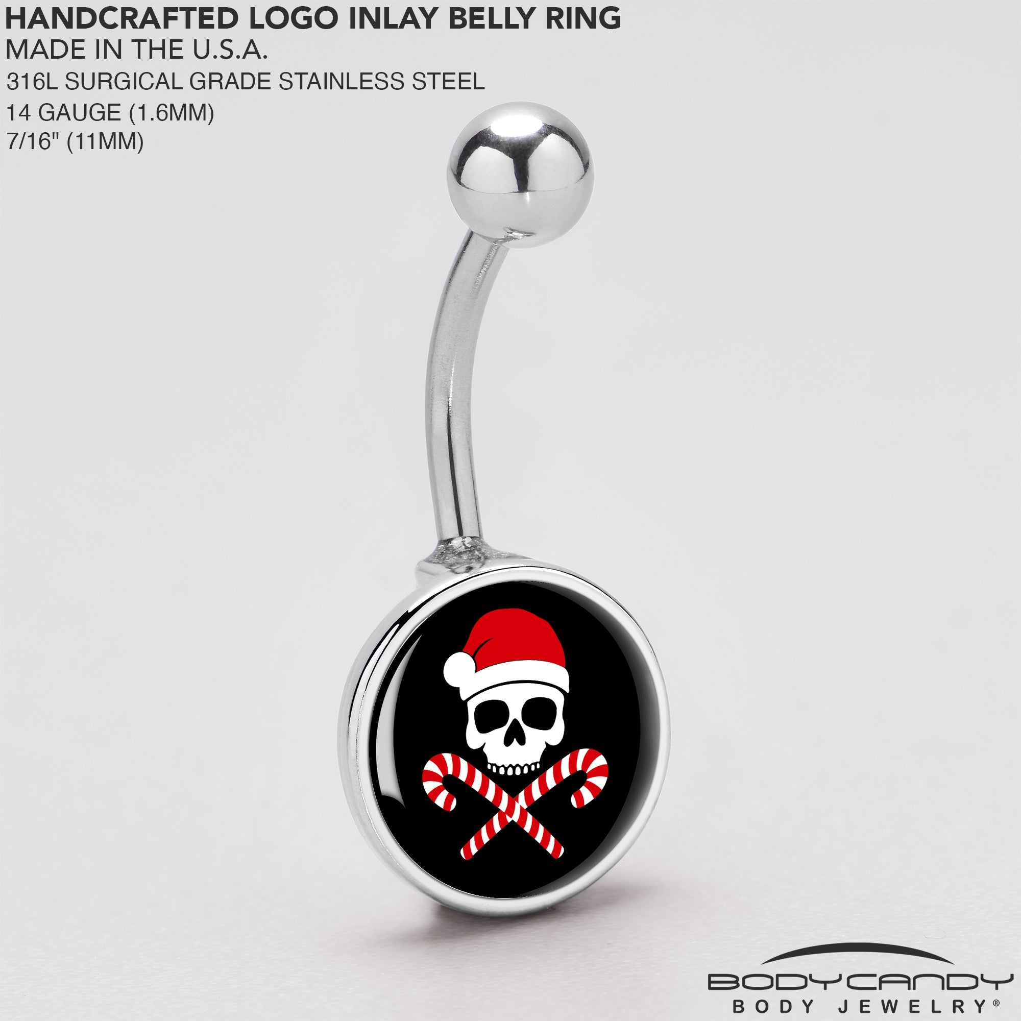 Santa Pirate Candy Cane Skull Belly Ring by Onyx O