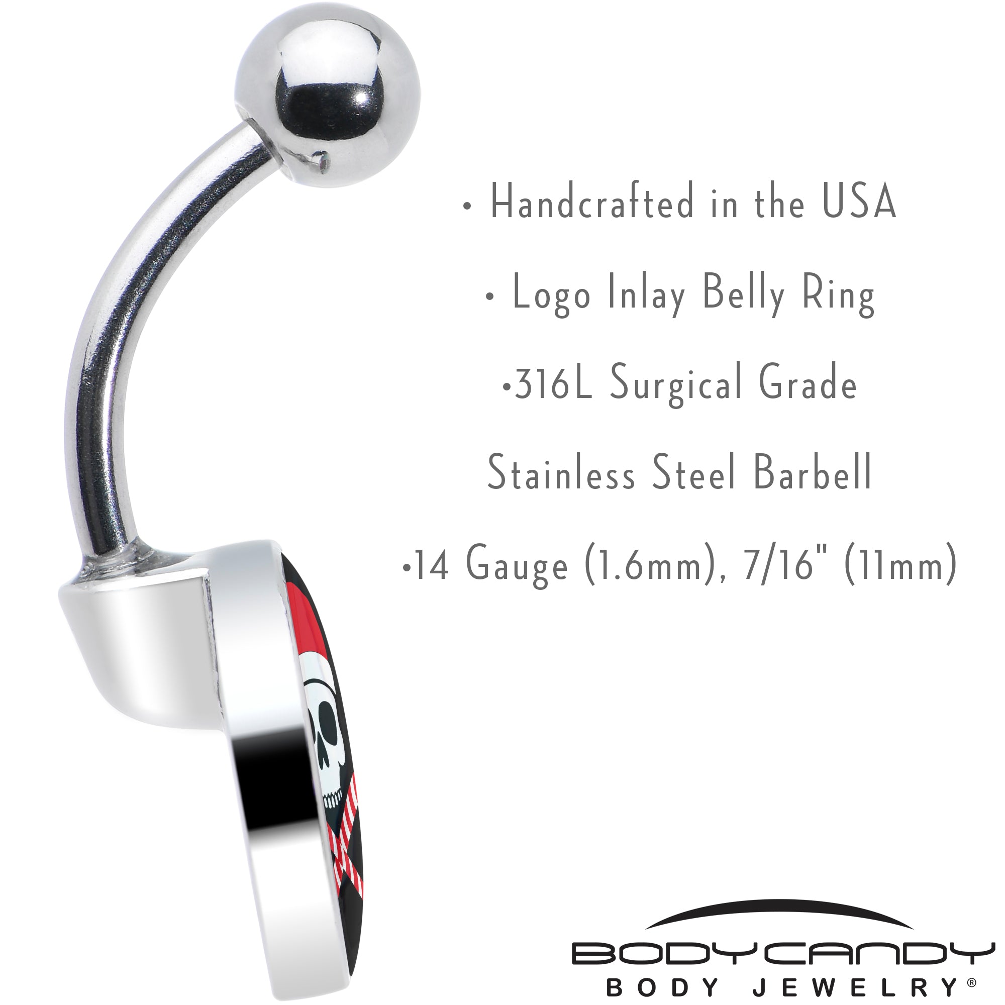 Santa Pirate Candy Cane Skull Belly Ring by Onyx O