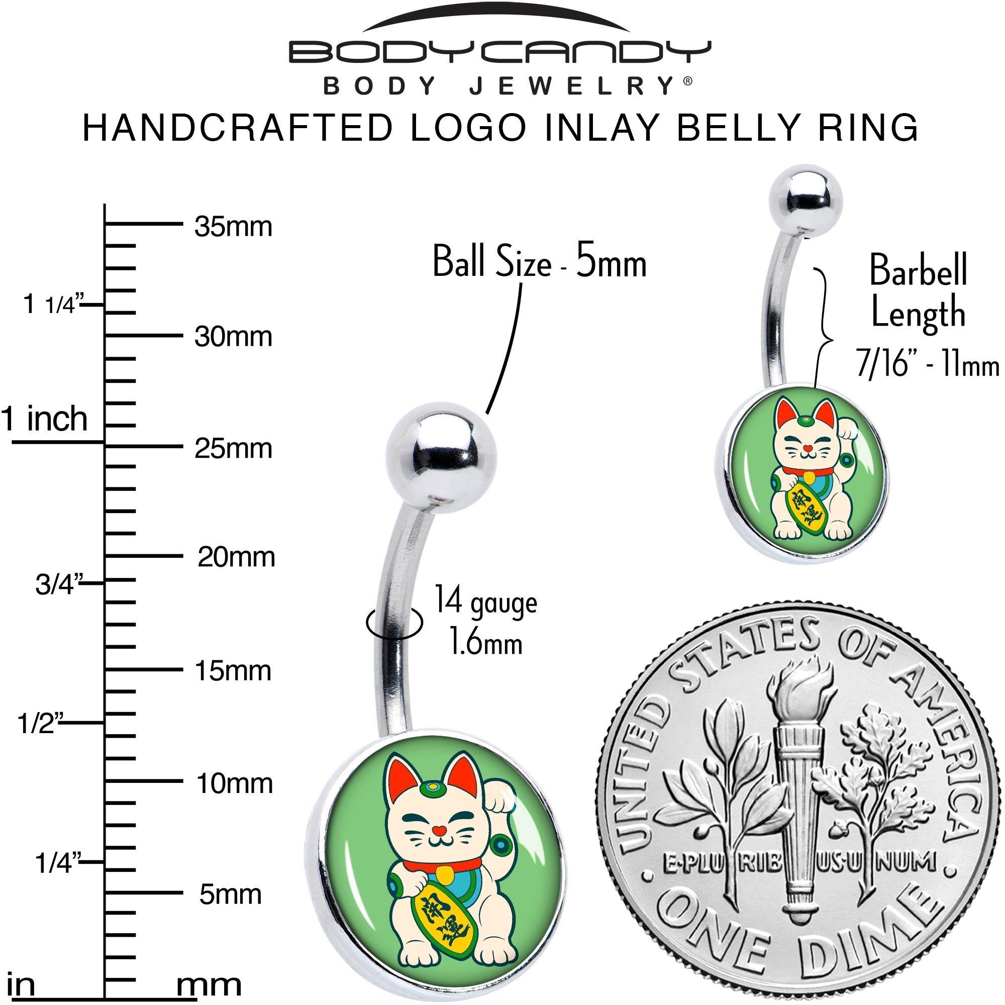 Waving Cat Belly Ring by Onyx O