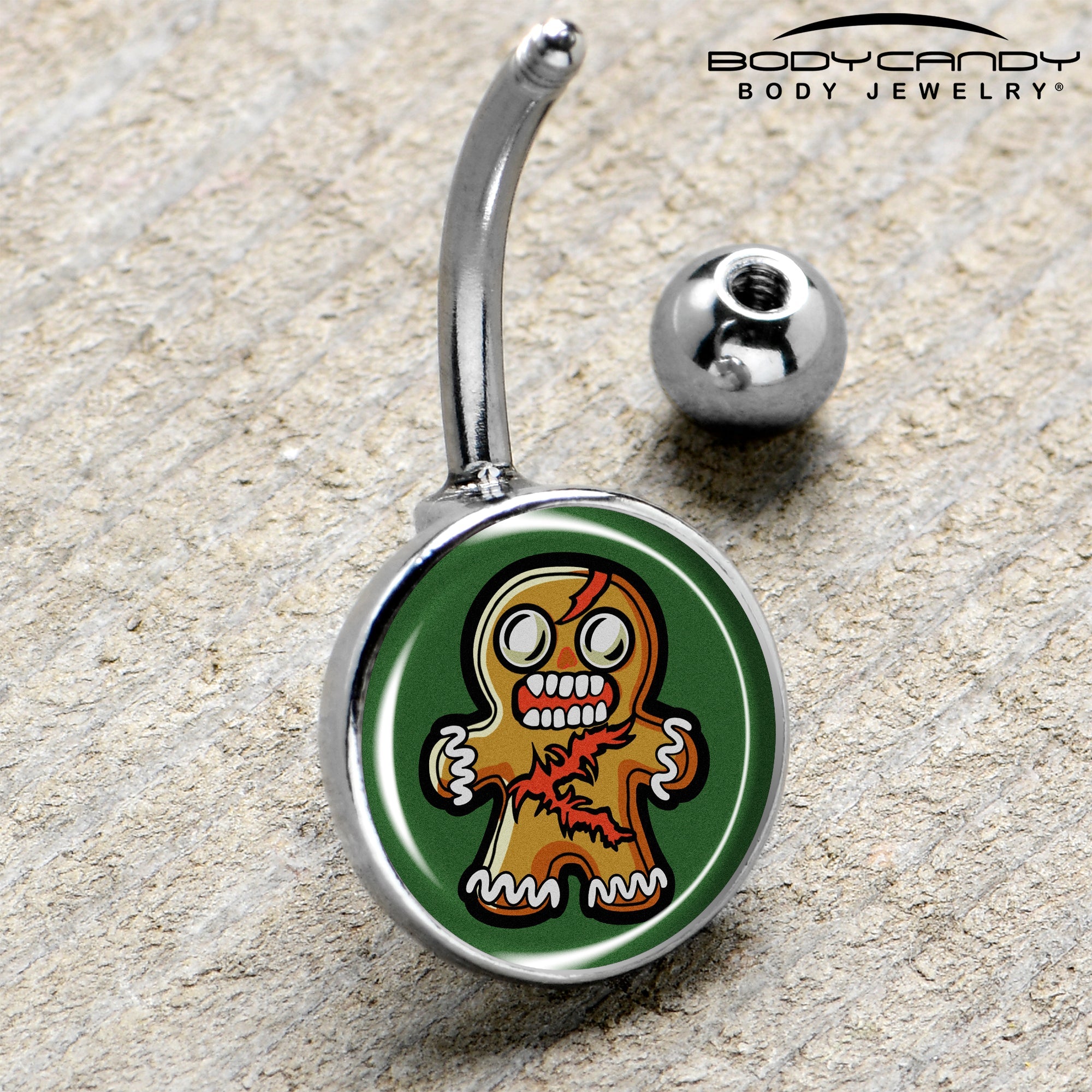 Christmas Holiday Zombie Gingergread Man Belly Ring by Onyx O