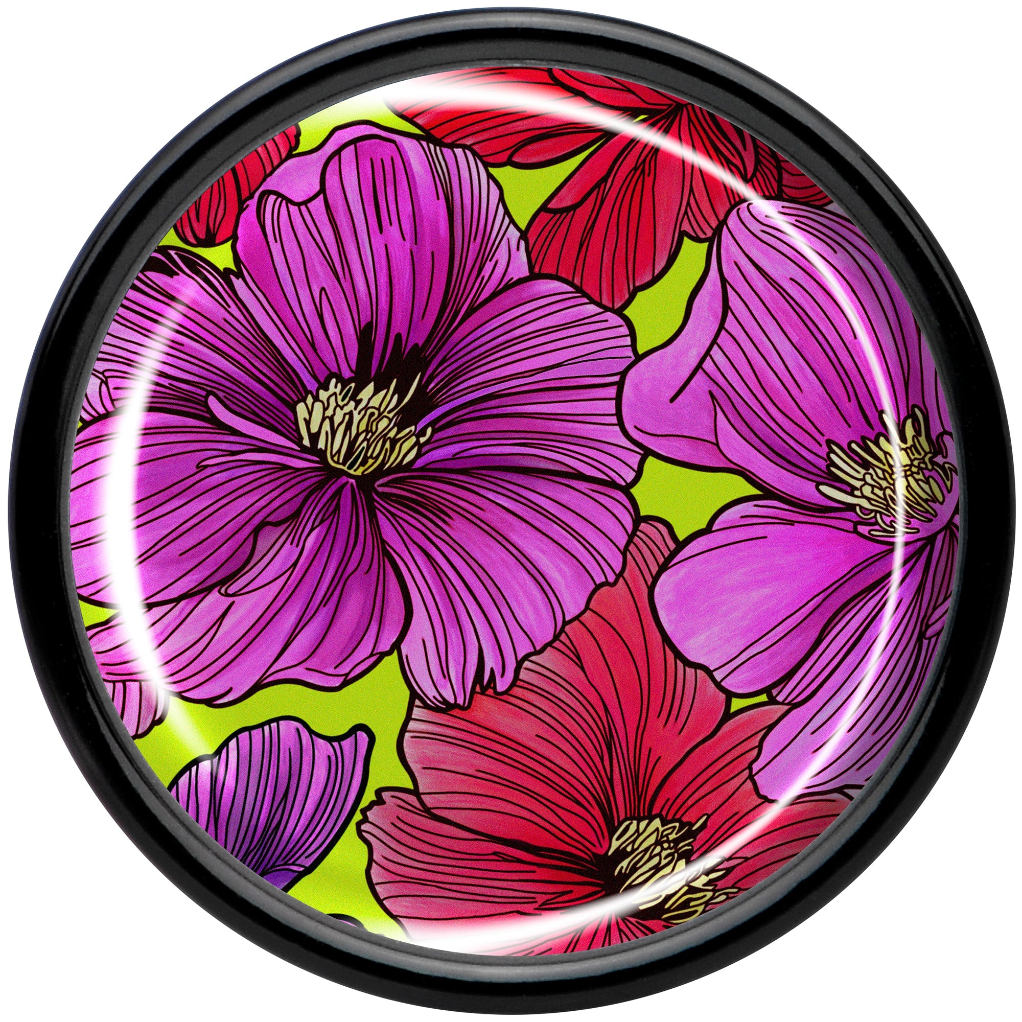 Blossom Creation Tropical Floral Flowers Black Acrylic Saddle Plug Set by Onyx O