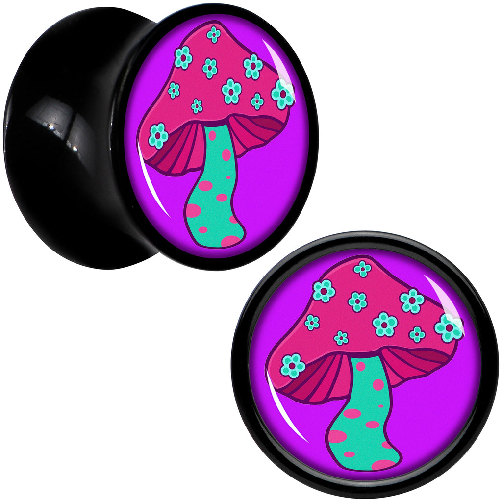 Black Acrylic Funky Floral Mushroom Double Flare Plug Set by Onyx O