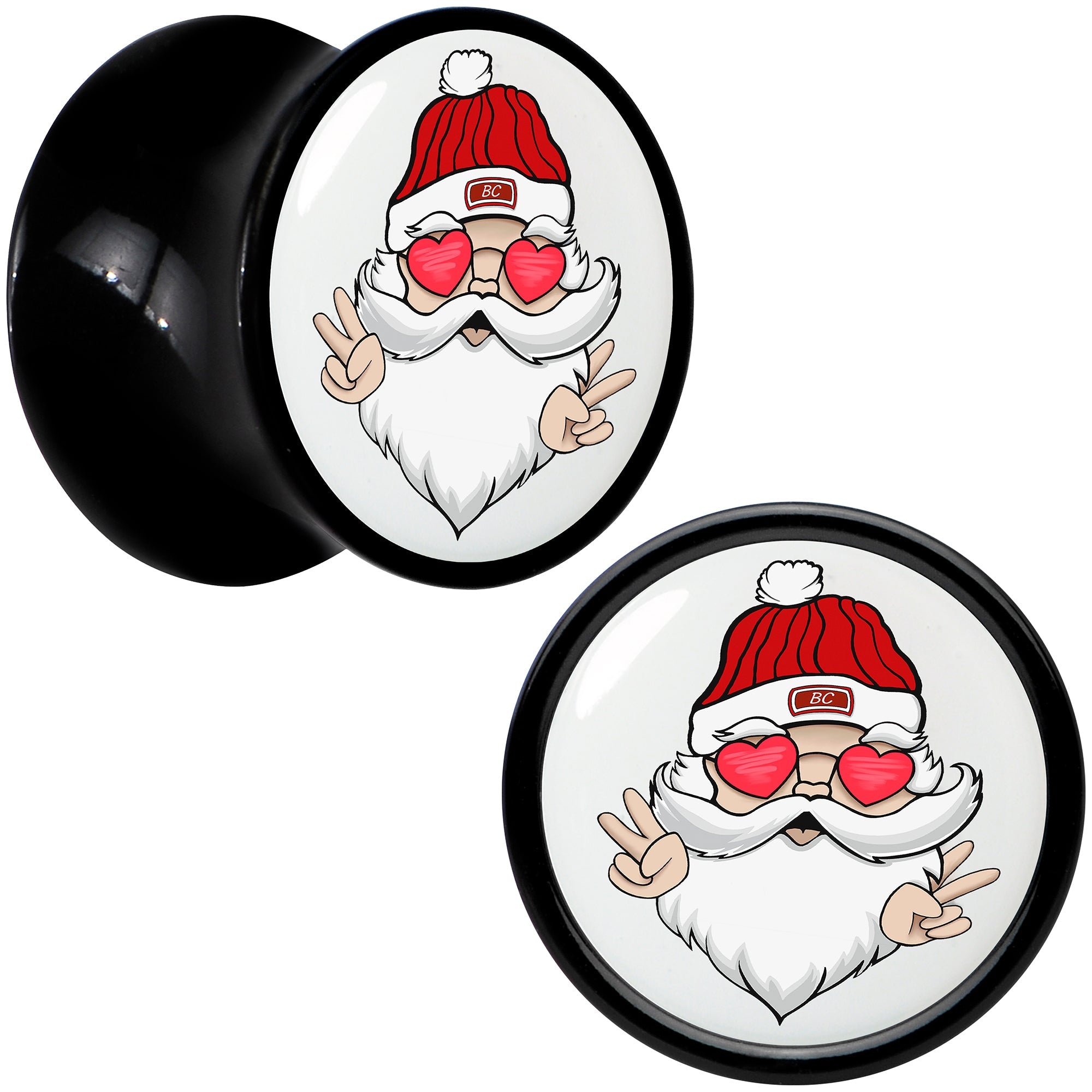 Black Acrylic Christmas Peace Love Santa Double Flare Plug Set by Onyx O
