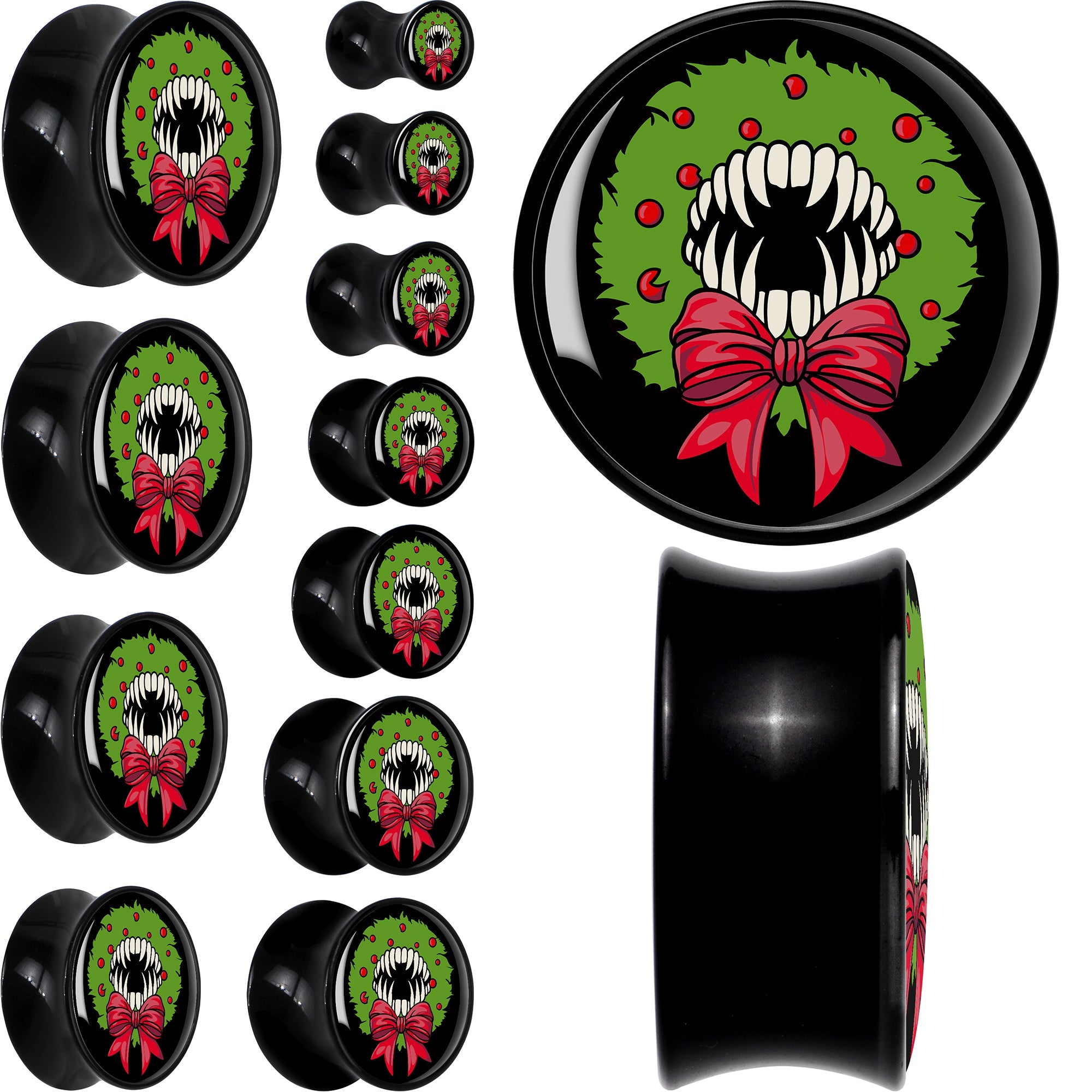 Holiday Vampire Wreath Black Acrylic Saddle Plug Set by Onyx O