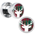 Red Green Plaid Reindeer Screw Fit Plug Set Sizes 5mm to 20mm