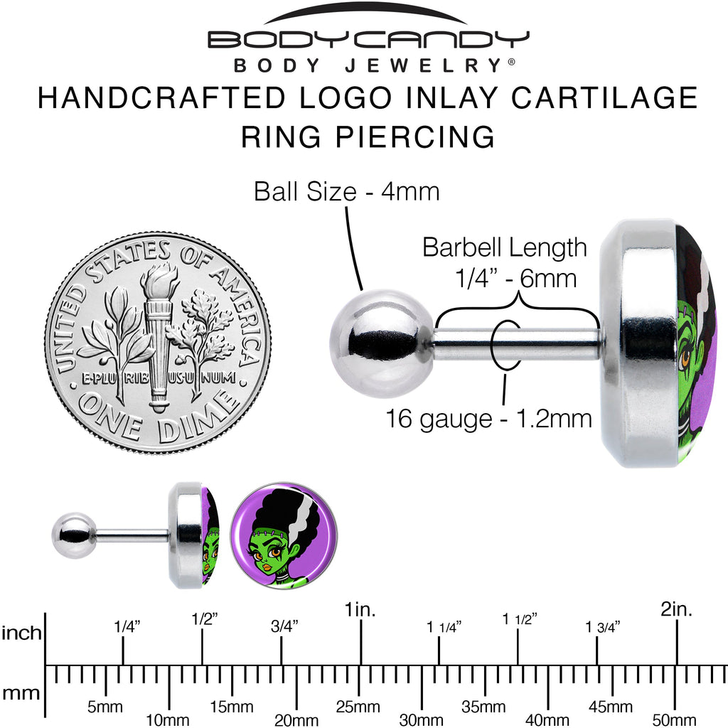 16G 1/4 Bride of Frankenstein Tragus Cartilage Earring by Onyx O