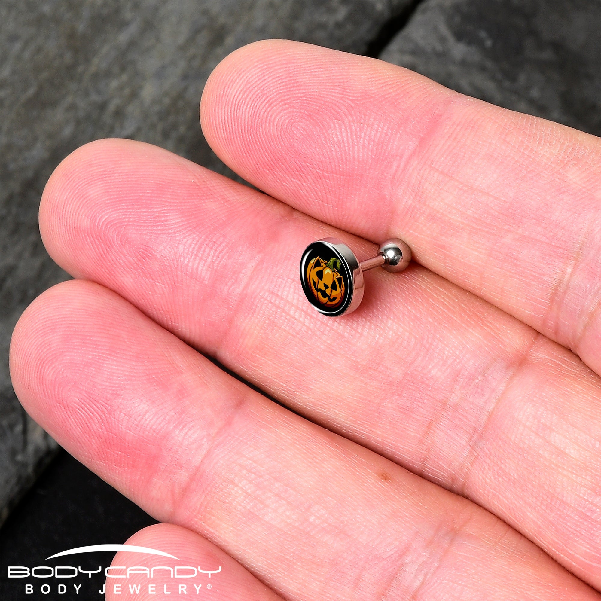 16G 1/4  Pumpkin Cat Jack-O-Lantern Tragus Cartilage Earring by Onyx O