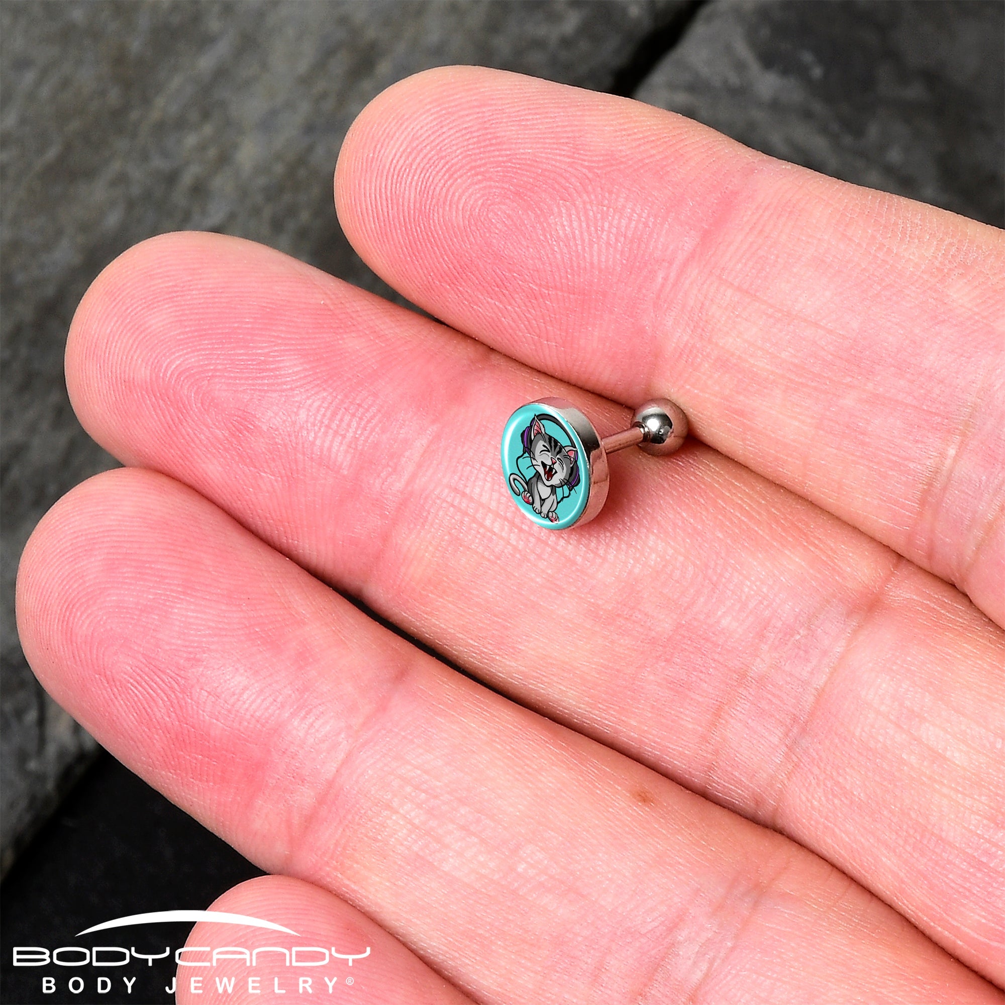 16G 1/4 Heavy Metal Kitty Cat Tragus Cartilage Earring by Onyx O