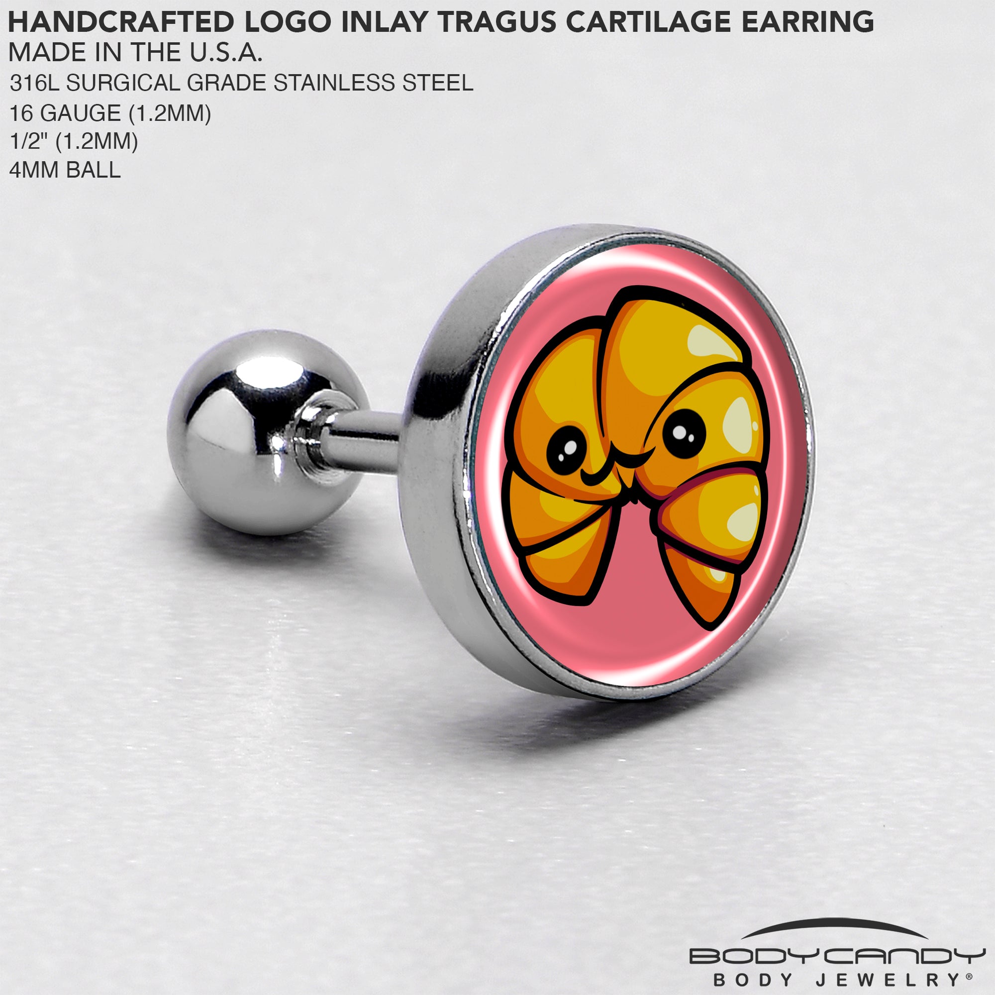 16G 1/4 Quaso Croissant Cartilage Tragus Earring by Onyx O