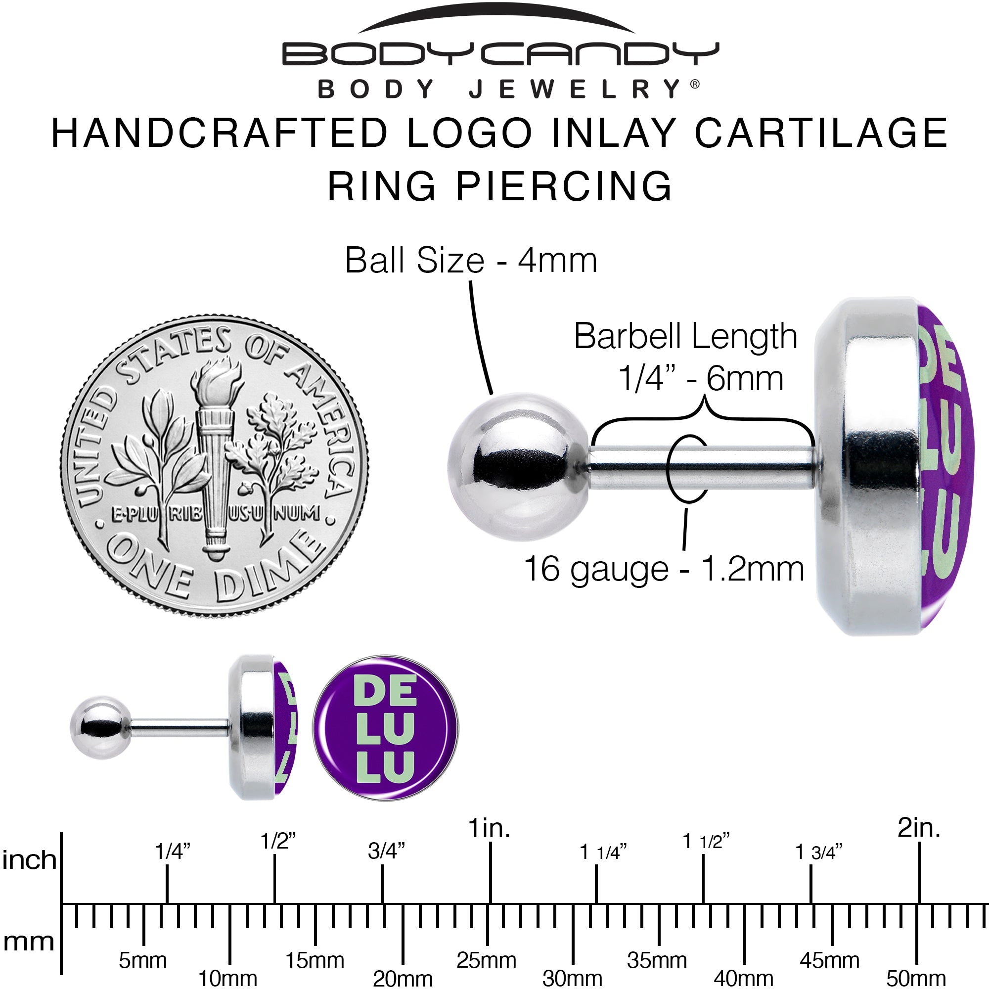 16G 1/4 Word DELULU Tragus Cartilage Earring by Onyx O