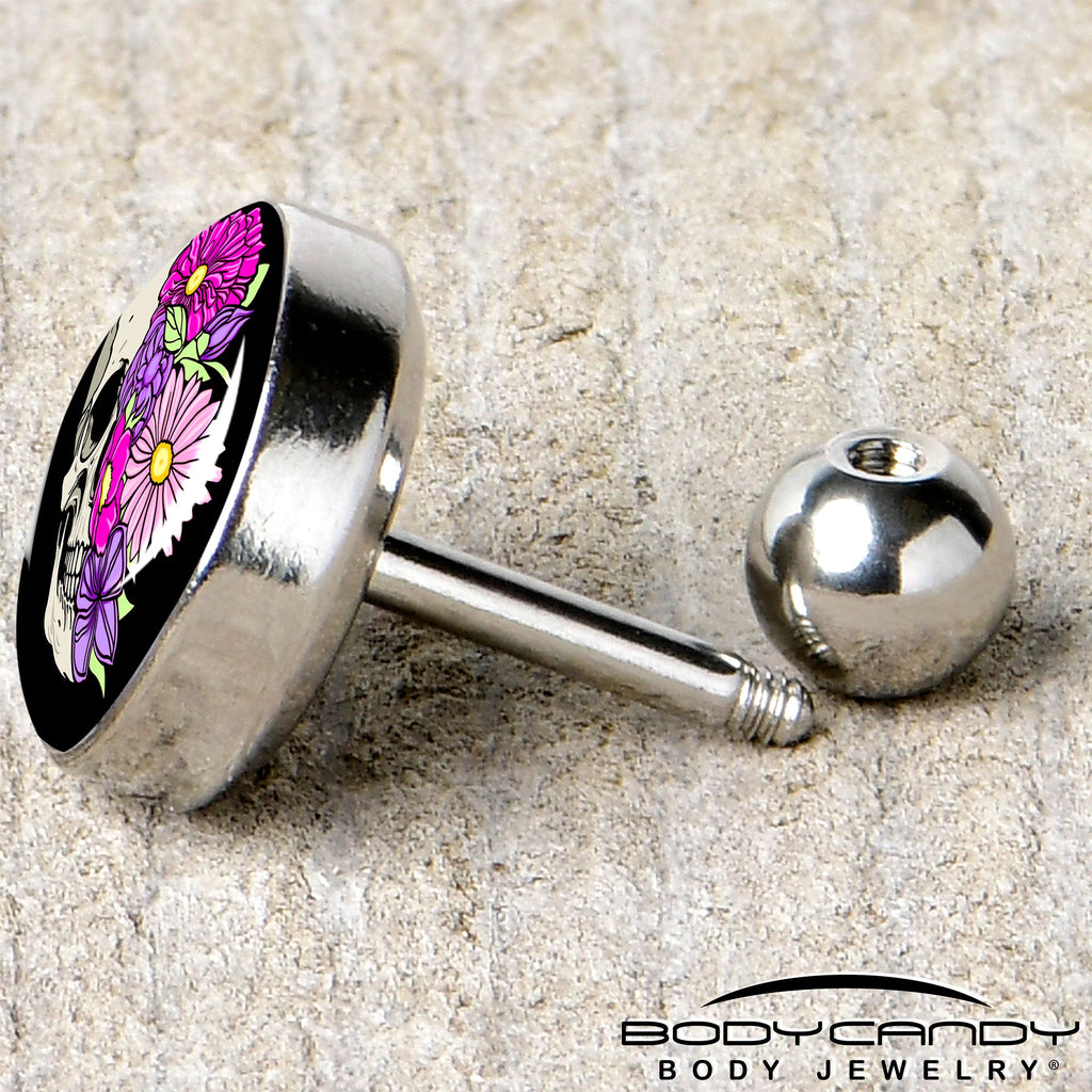 16G 1/4 Floral Flowers Skull Cartilage Tragus Earring by Onyx O