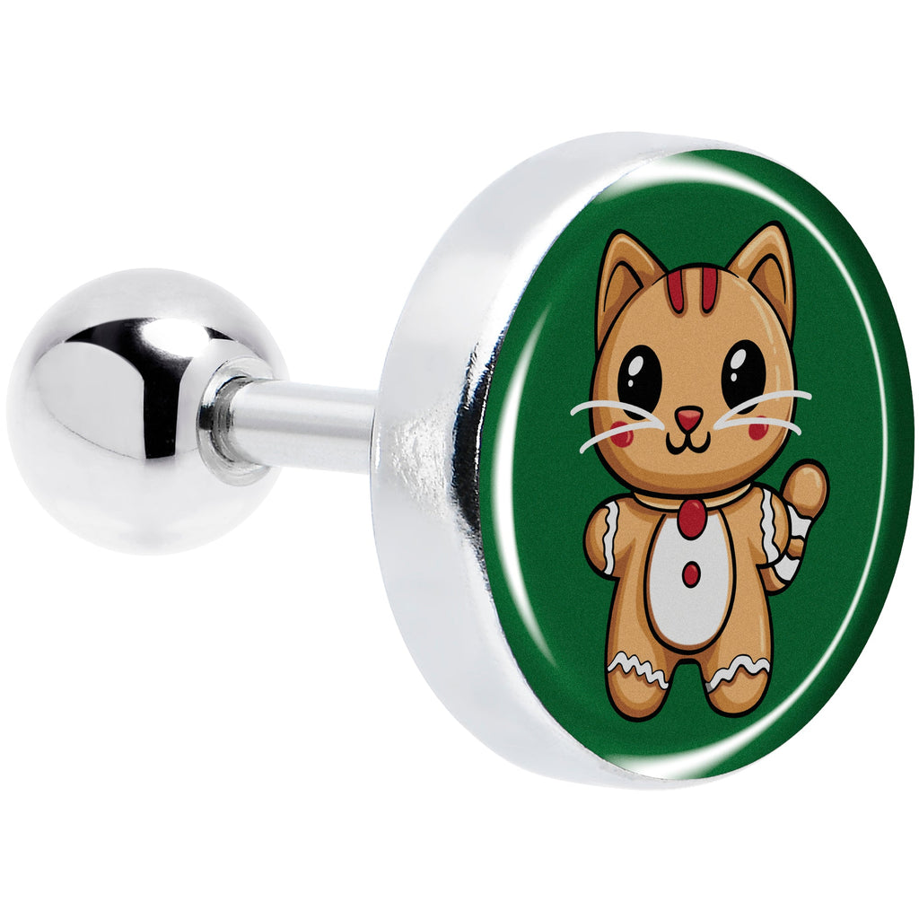 Christmas Holiday Gingerbrread Kitty Cat Tragus Cartilage Earring by Onyx O